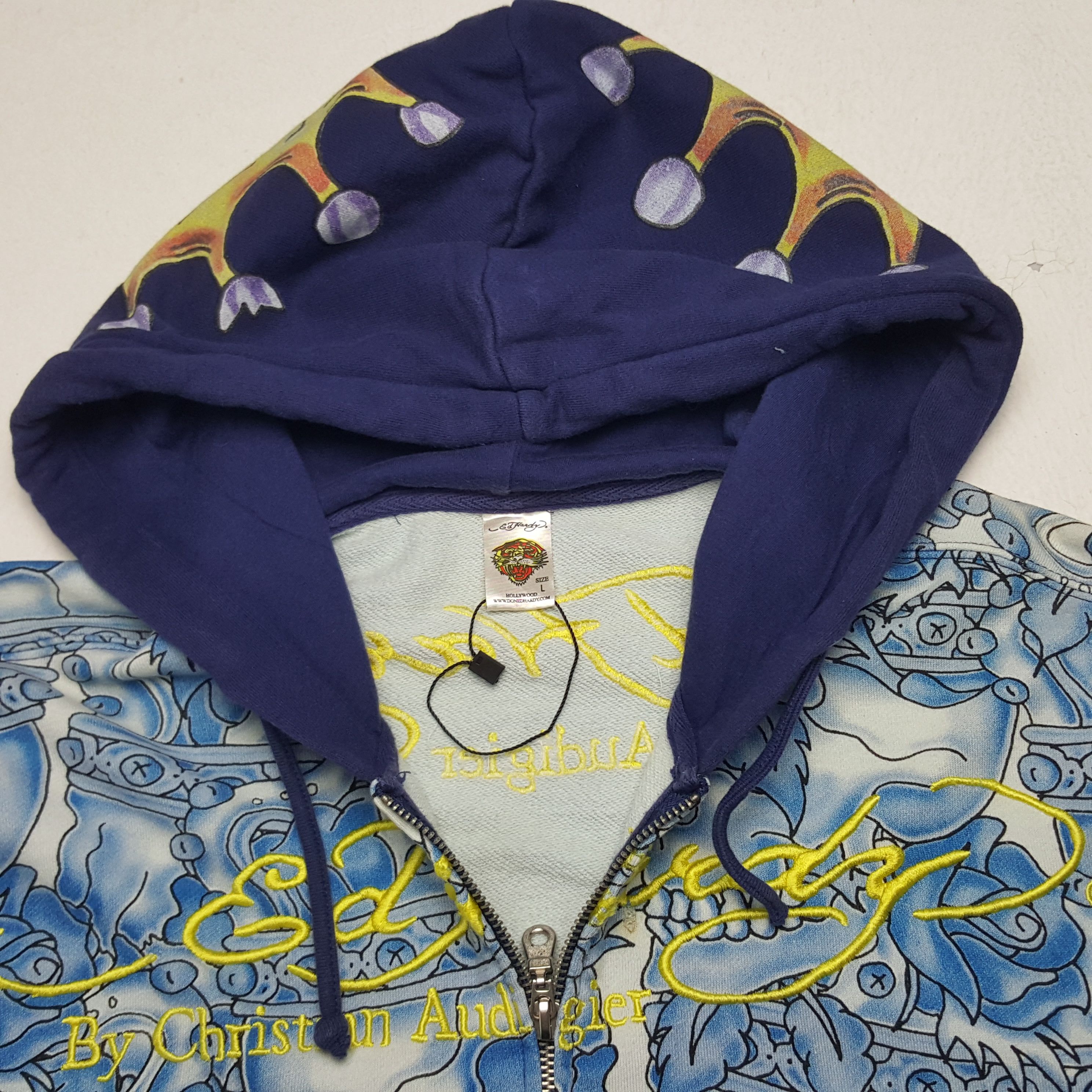 Christian Audigier × Ed Hardy × Vintage Vintage Ed Hardy By Christian Audiger Skull Fullprint Hoodie Size US L / EU 52-54 / 3 - 5 Thumbnail