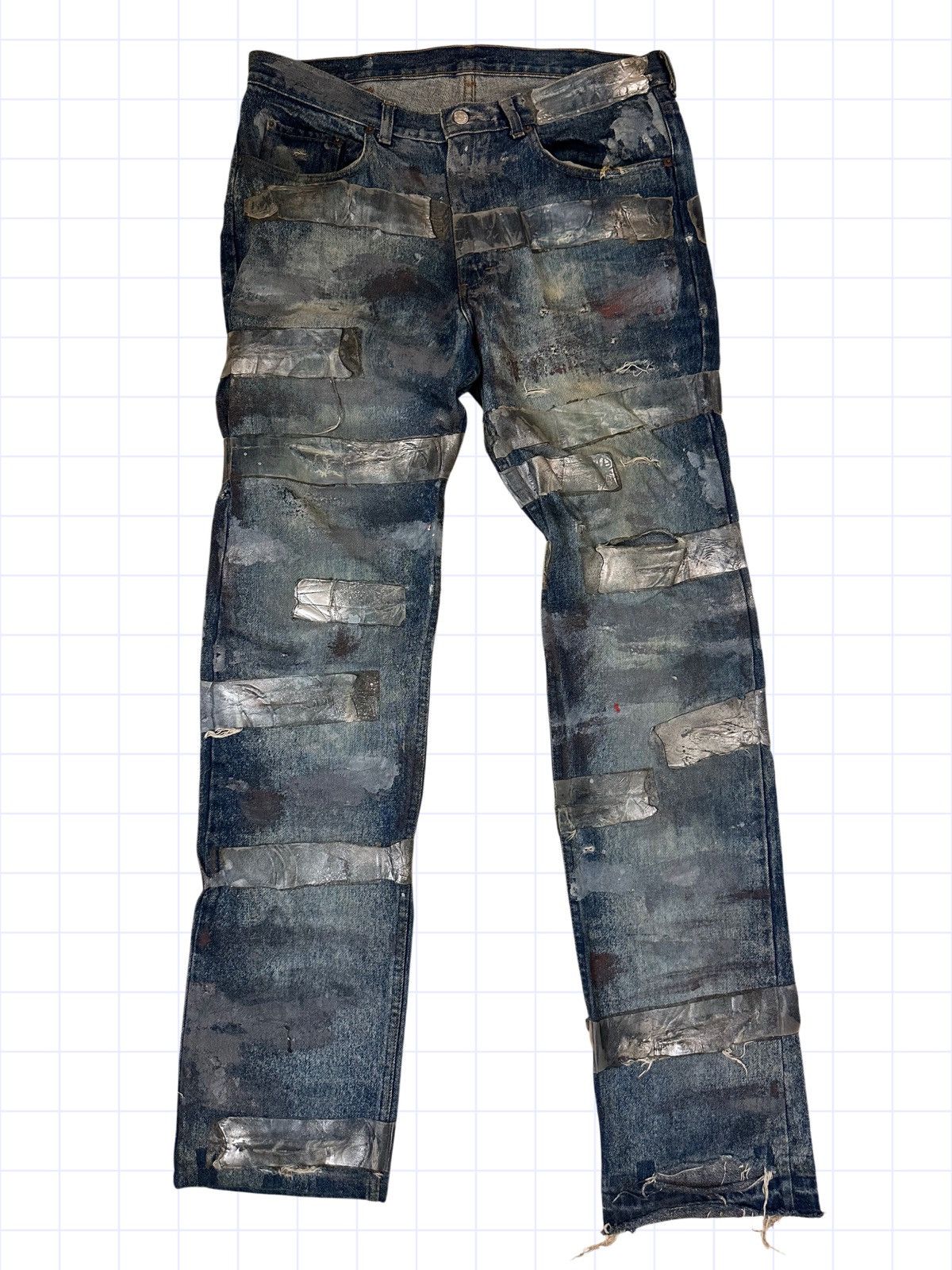 Vintage “Dirty” Duct Tape Hand Painted Denim Jeans 34 Rubber Size US 34 / EU 50 - 1 Thumbnail