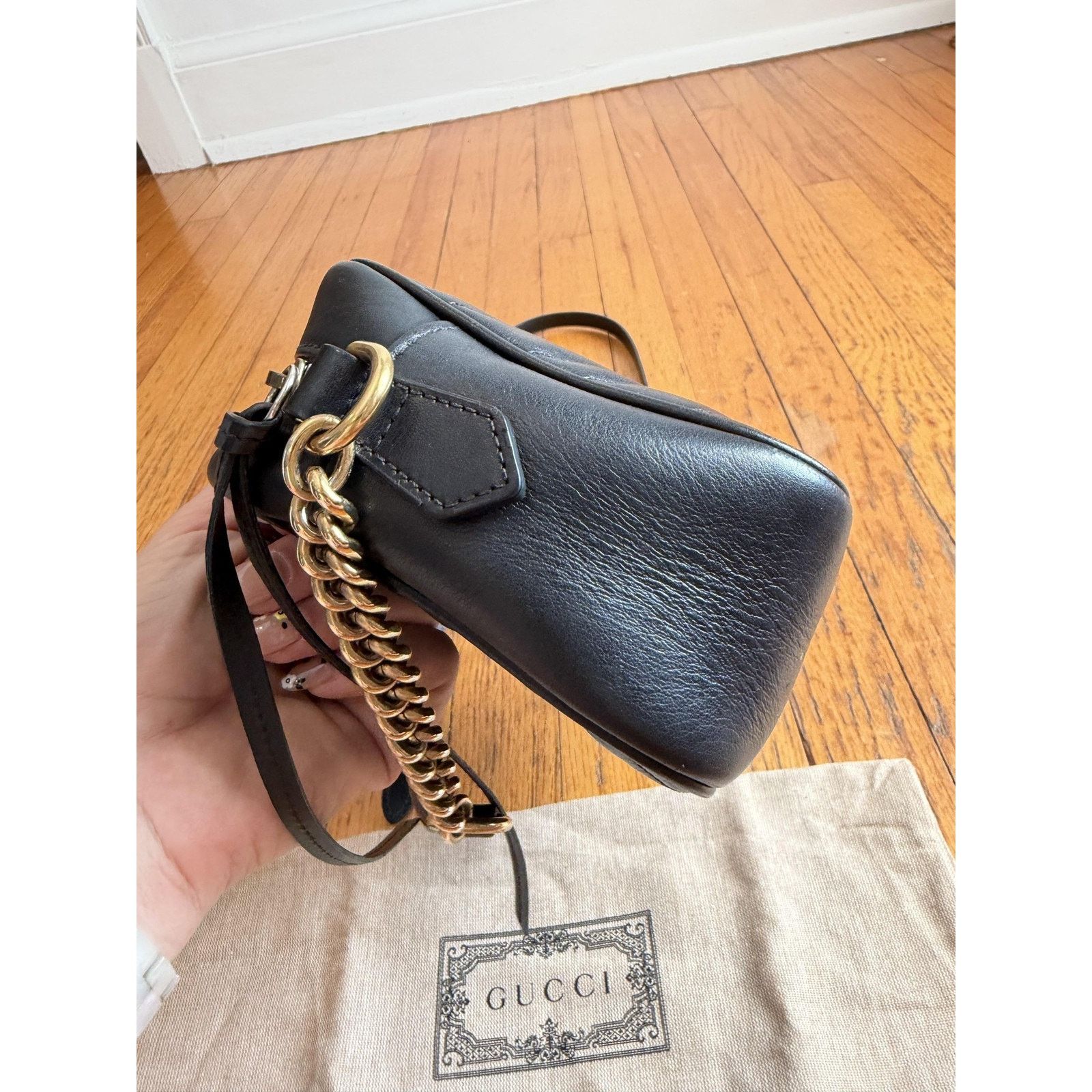Gucci Gucci Crossbody Bag Small Black Leather GG Marmont Camera Size ONE SIZE - 5 Thumbnail