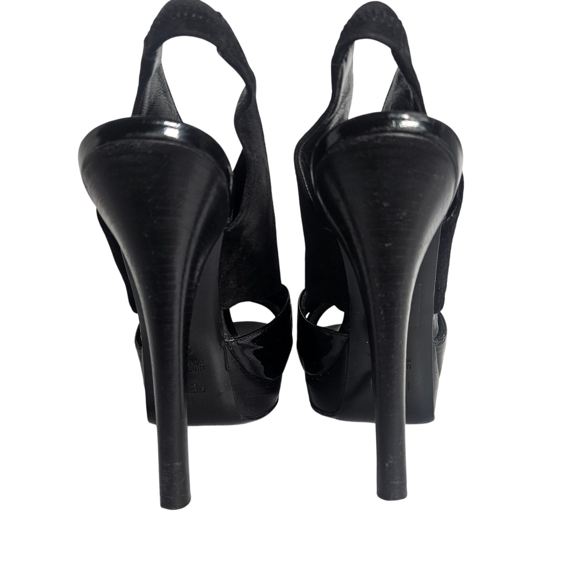 Fendi Fendi Women Peep Toe Slingback Heels Black 38.5 Patent Suede Size US 8.5 / IT 38.5 - 5 Thumbnail