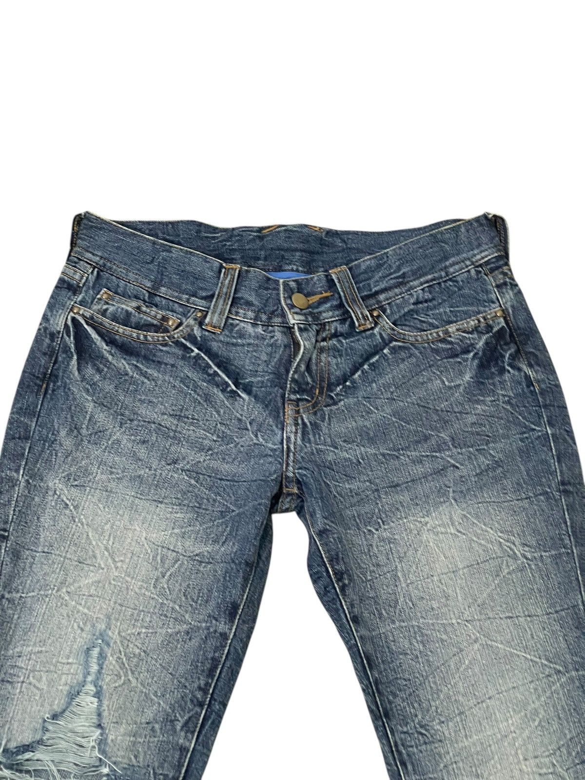 Japanese Brand Flare Jeans Unknown Washed Denim Distress Boot Cut 1🟦1 Size US 29 - 8 Thumbnail