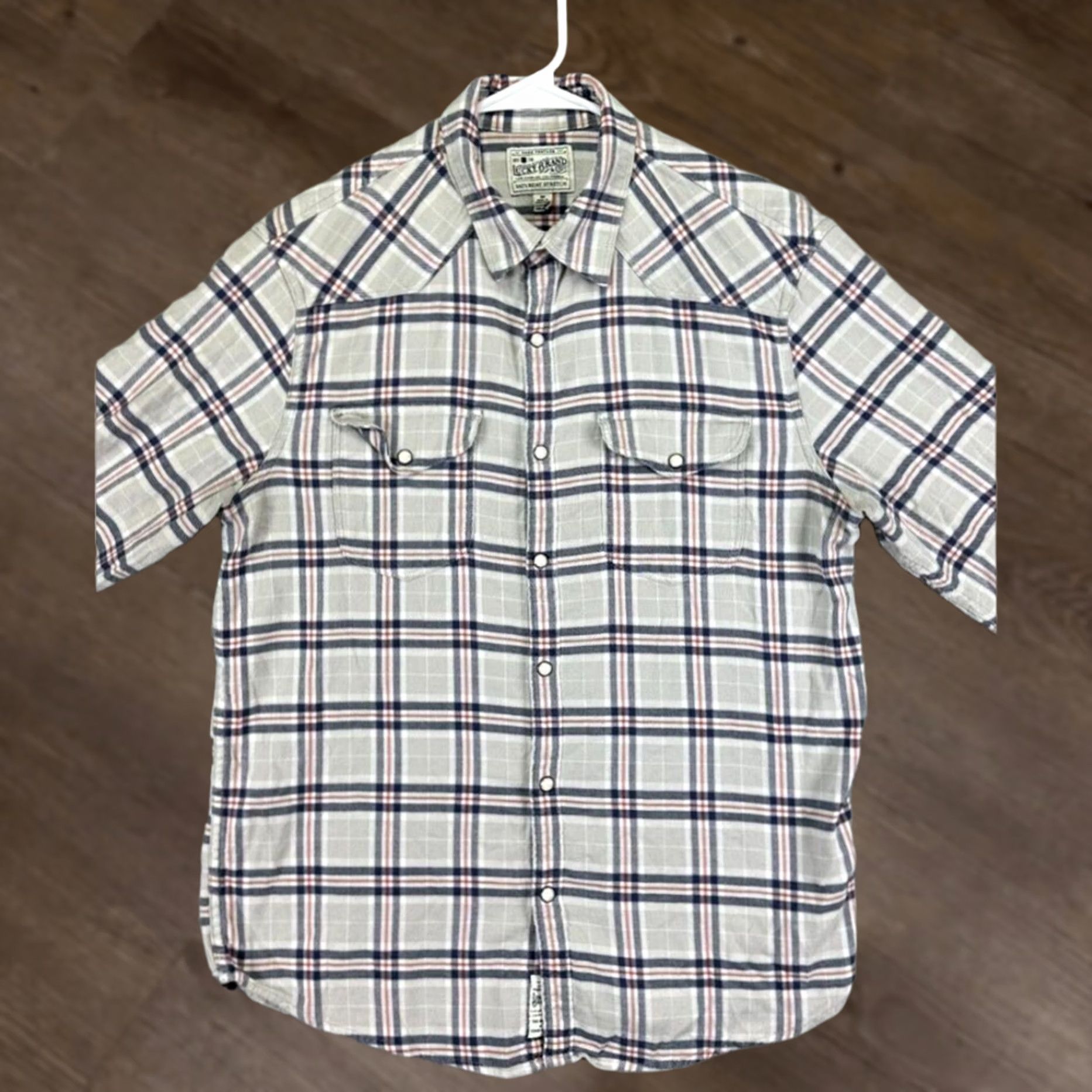 Lucky Brand Lucky Brand Flannel Shirt Adult Medium Grey White Red Pearl Snap Button Up Men's Size US M / EU 48-50 / 2 - 1 Thumbnail