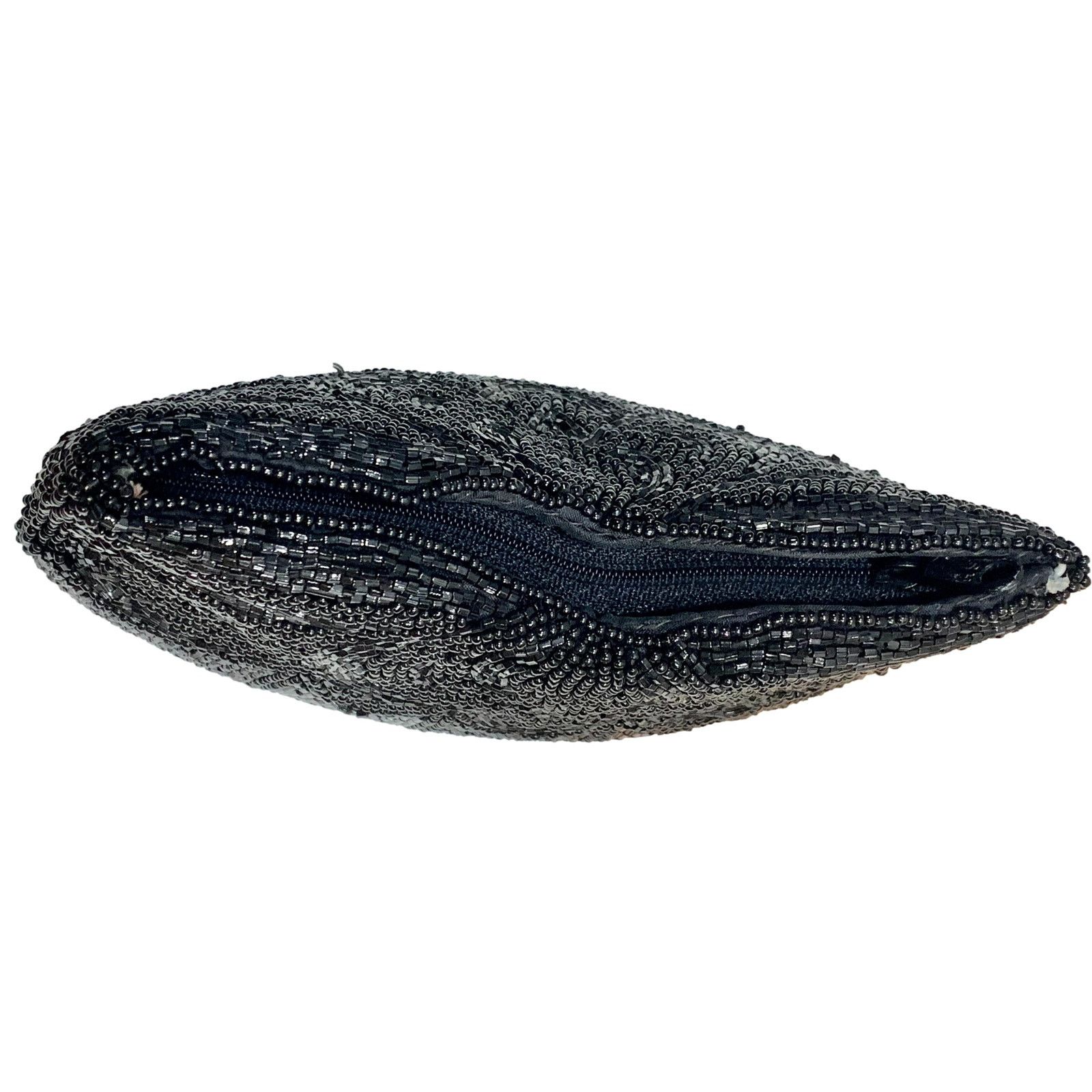 Vintage 80s does 40s Black Beaded Silk Evening Bag | Small Clutch Size ONE SIZE - 6 Thumbnail