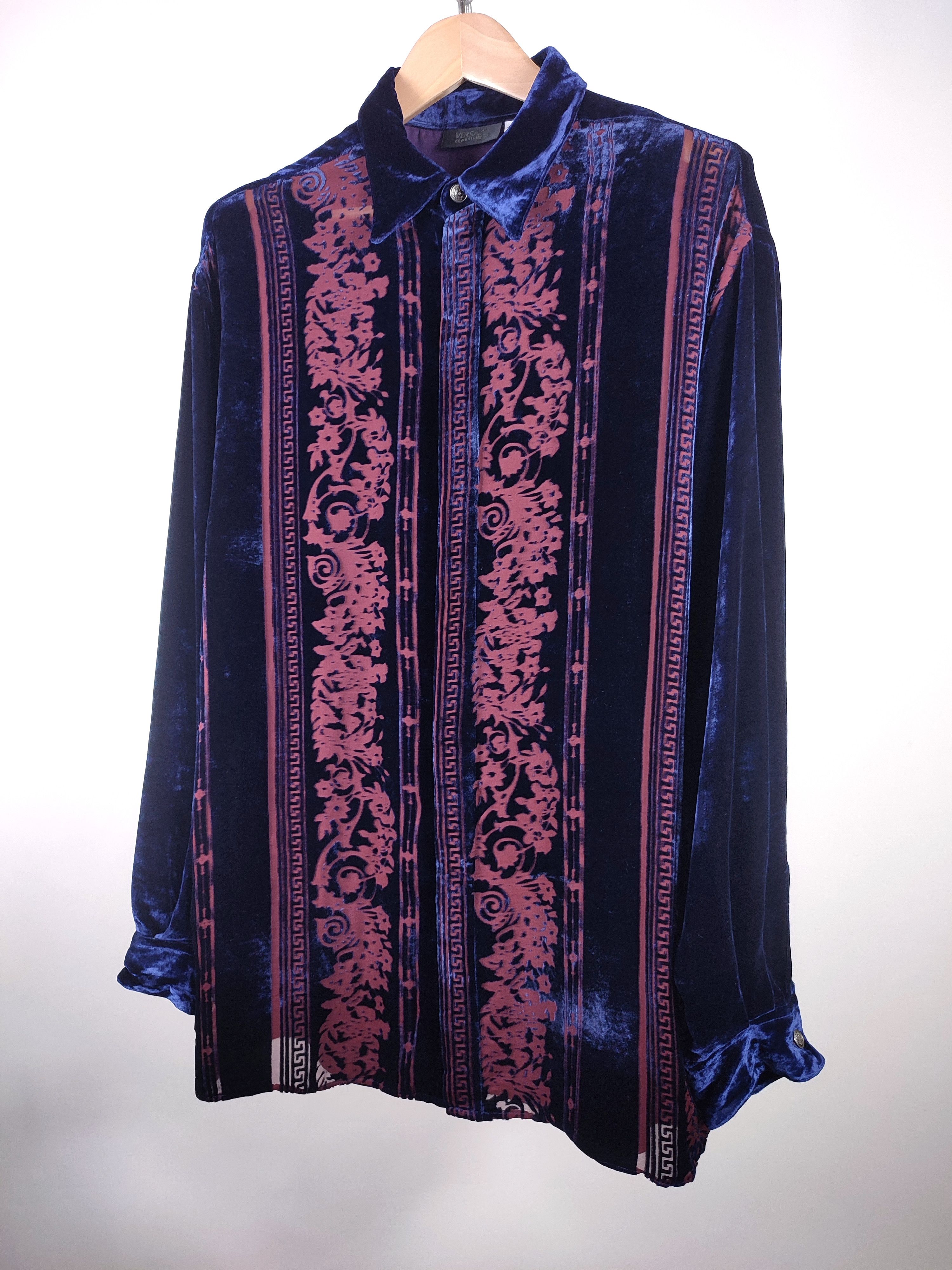 Versace Versace V2 Velour Silk Mesh Barocco Vintage Shirt Size US XL / EU 56 / 4 - 4 Thumbnail