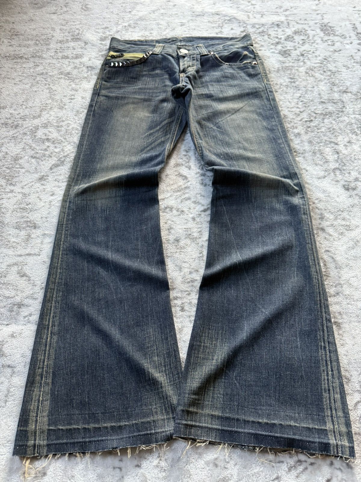 If Six Was Nine Edwin Japan 503 Studded Mud Wash Spiral Flared Jeans Size US 28 / EU 44 - 1 Thumbnail