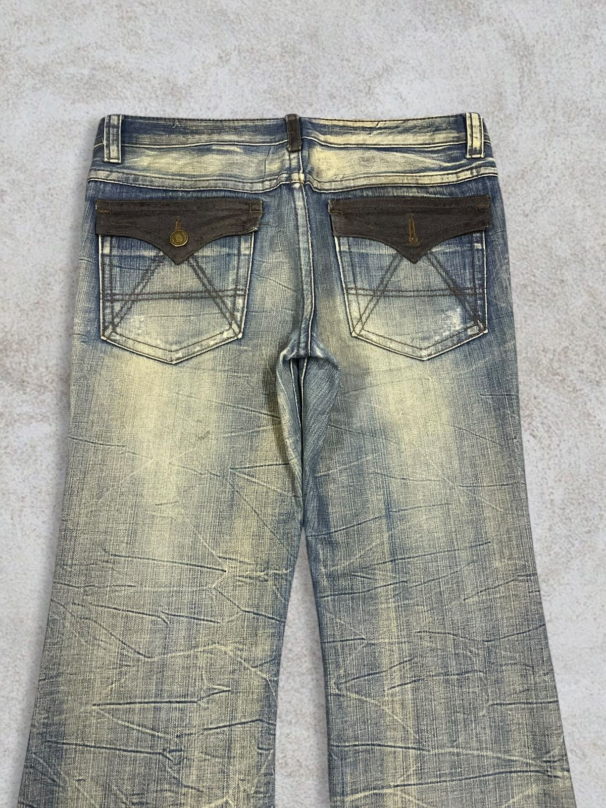 If Six Was Nine Vtg Japanese Distressed Wrinkle Texture MudWash Flared Jeans Size US 34 / EU 50 - 5 Thumbnail