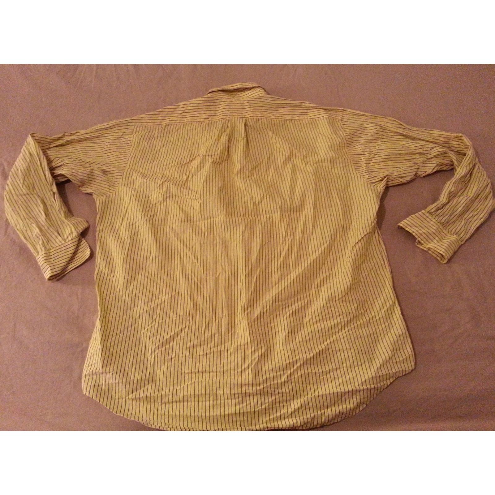 Polo Ralph Lauren Polo Ralph Lauren Shirt Mens Dress Shirt L Large Yellow Stripes Cotton Long Button-Up Size 42R - 2 Thumbnail