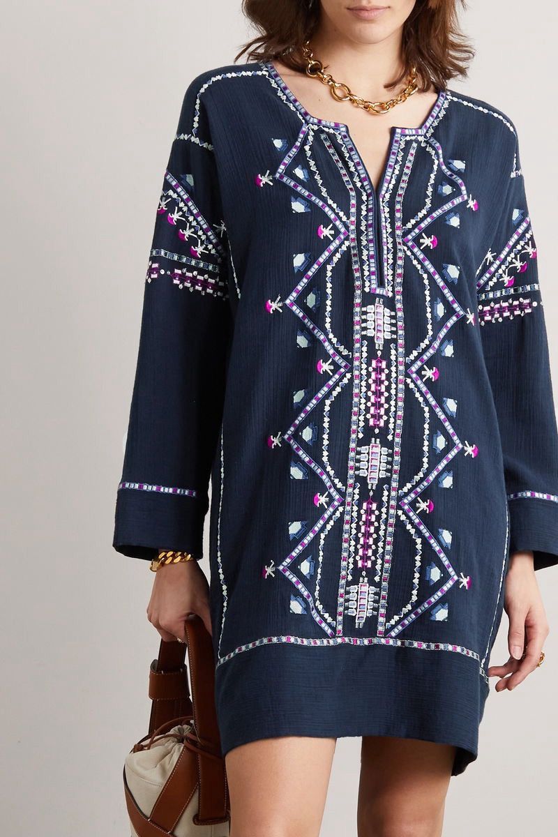 Isabel Marant Chemsi Sequin-Embelished Embroidered Dress