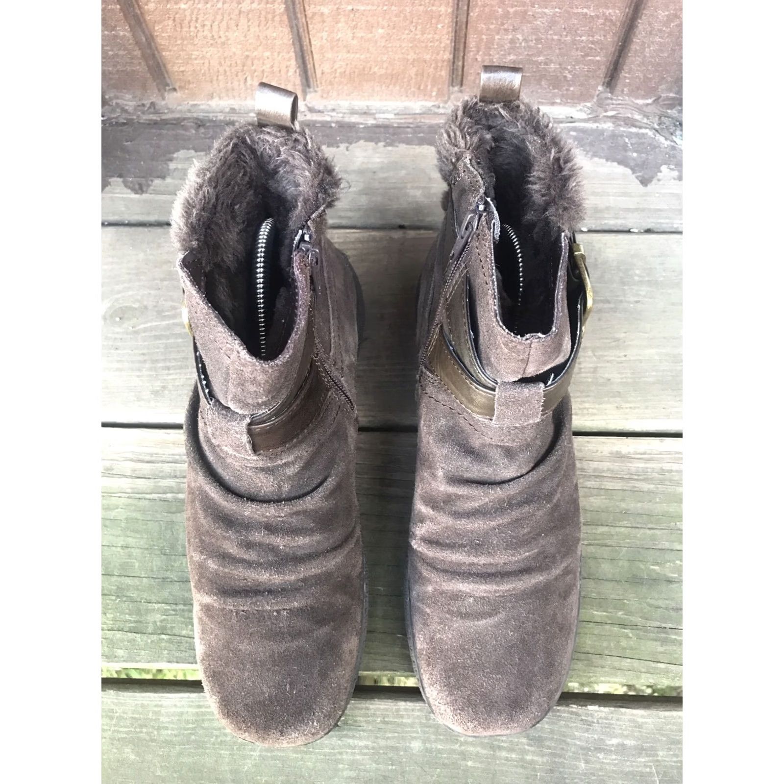 Vintage VINTAGE BASS ELLAMAY WOMENS SZ 9M BROWN LEATHER SIDEZIP BUCKLE MONKSTRAP ANKLE BOOTS-377 Size US 9 / IT 39 - 3 Thumbnail