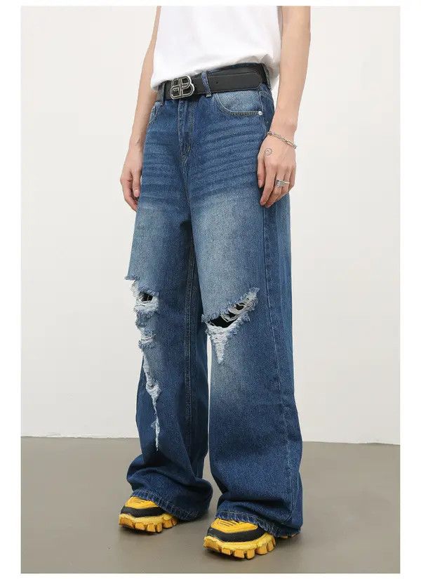 Japanese Brand Adachi x Arai Men's retro washed loose straight ripped jeans Size US 32 / EU 48 - 4 Thumbnail