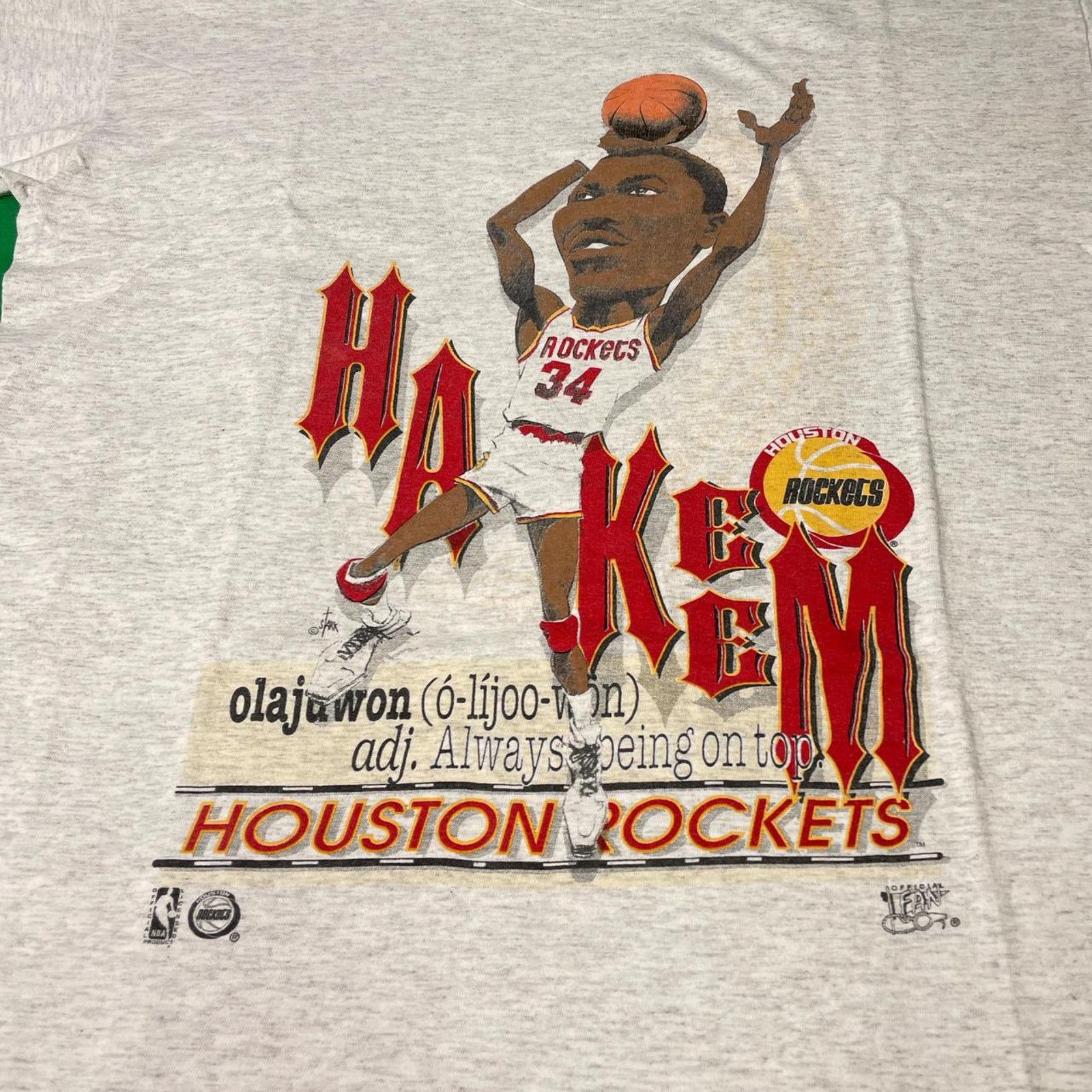NBA VTG 90s Hakeem Olajuwon Houston Rockets Men's X-Large Tee Size US XL / EU 56 / 4 - 3 Thumbnail