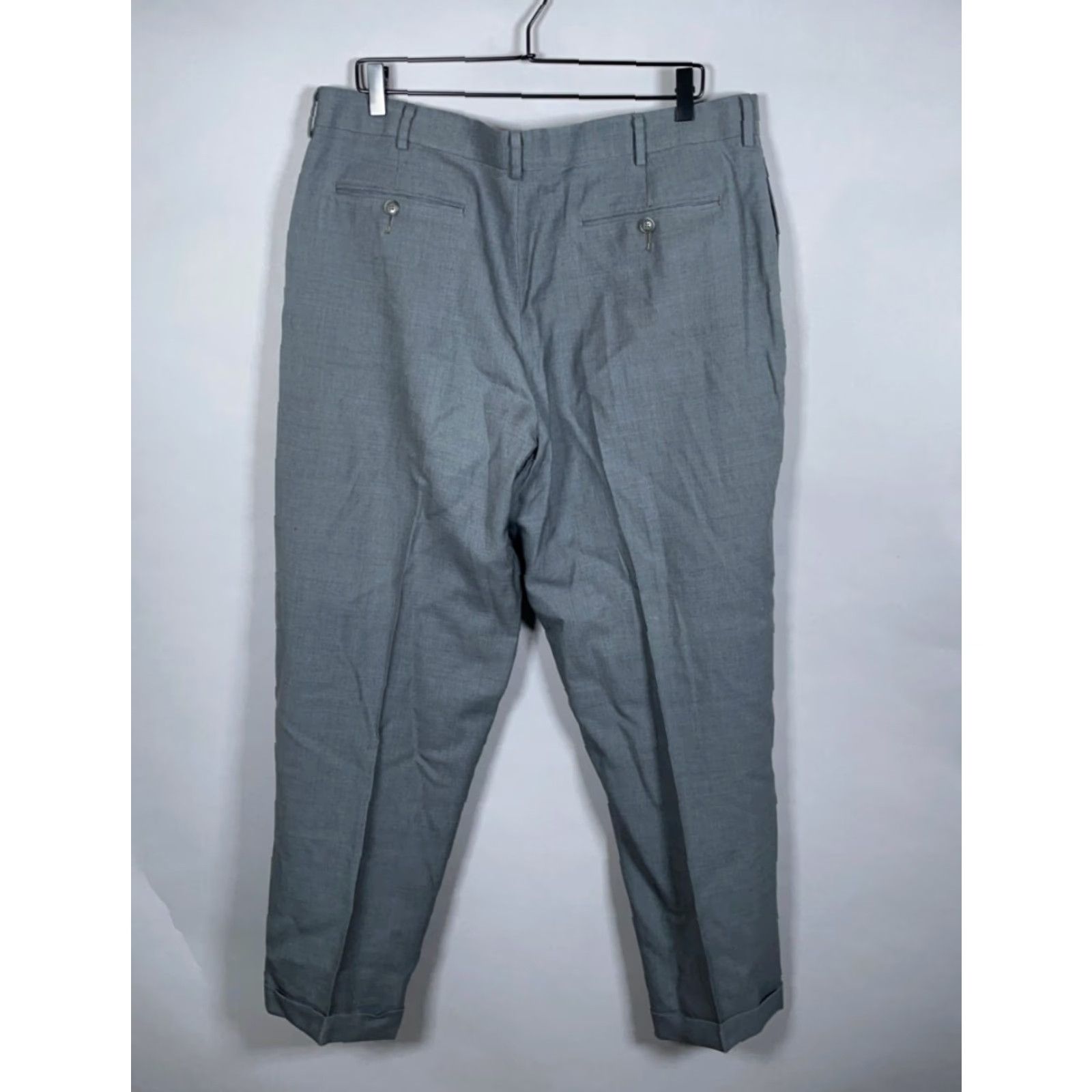 Vintage L.L. Bean Men's Wool Classic Fit Dress Pants 38 x 29 Gray Cuffed Flat Front Size US 39 - 2 Thumbnail