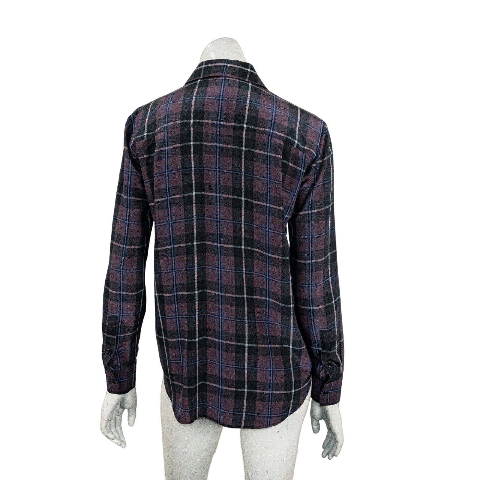 Other Jenni Kayne Silk Button up Blouse Maroon Blue Plaid Size XS / US 0-2 / IT 36-38 - 5 Thumbnail