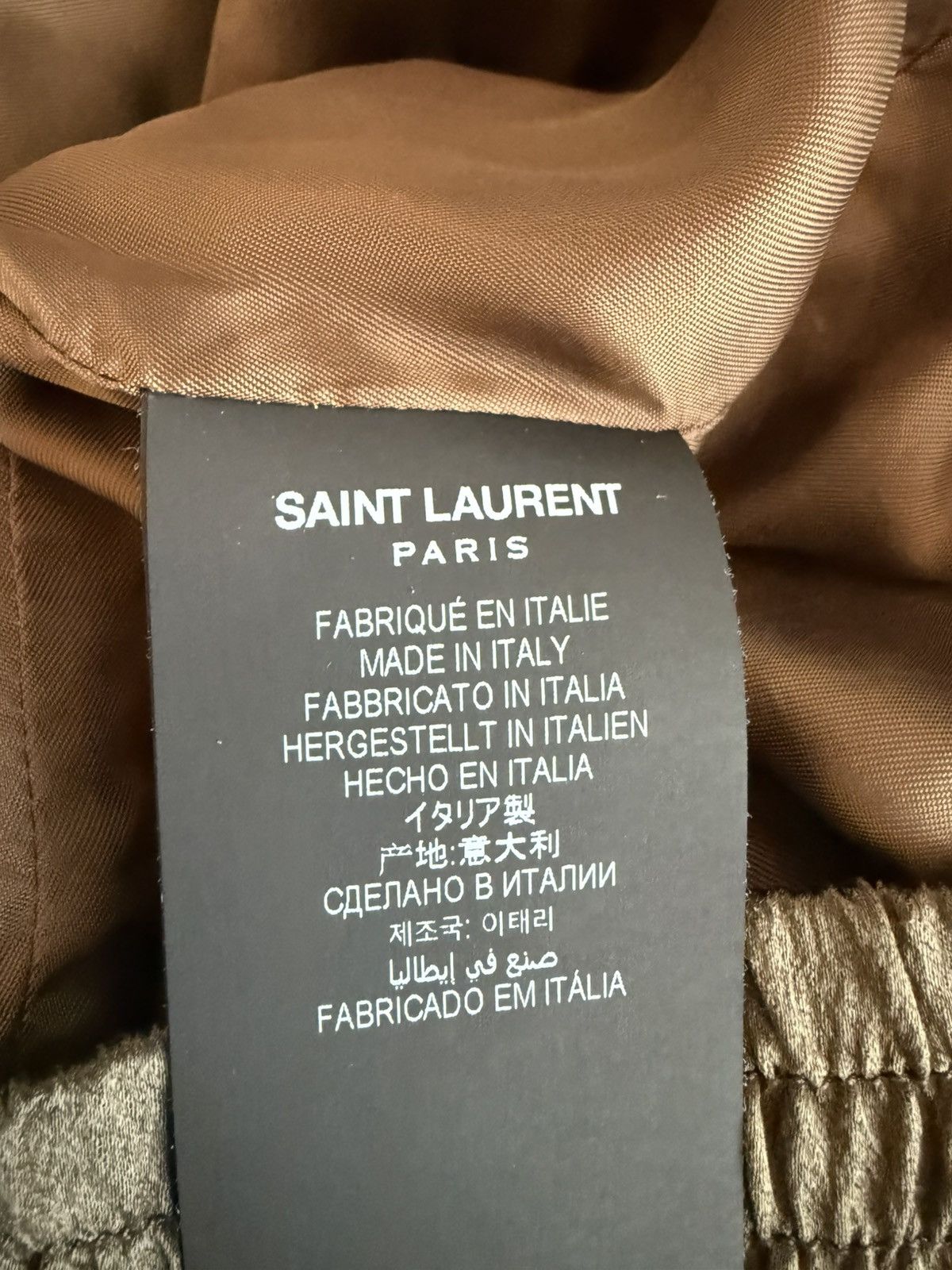 Saint Laurent Paris Saint Laurent Teddy Jacket in Silk Satin Crepe Khaki Size US M / EU 48-50 / 2 - 9 Thumbnail