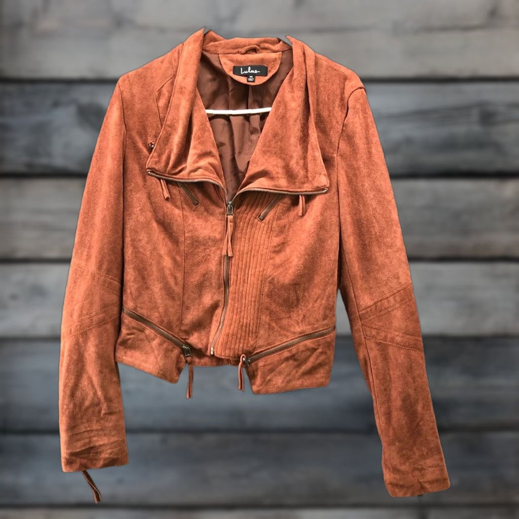 Lulus Lulus Moto Jacket Womens M Tan Brown Zip Faux Suede Jacket Short Coat Motorcycle Style Biker Casual Fall Winter Zip Size M / US 6-8 / IT 42-44 - 1 Thumbnail
