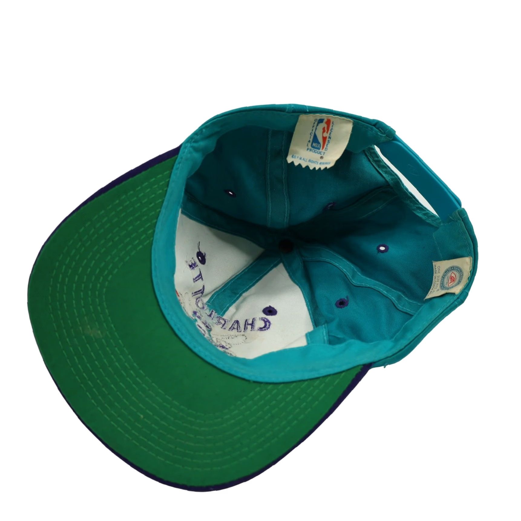 NBA VINTAGE Charlotte Hornets Snapback Hat NBA 90s Blue Hat Men One Size OS Hornets Snapback Mens Blue 90s NBA Size ONE SIZE - 4 Thumbnail