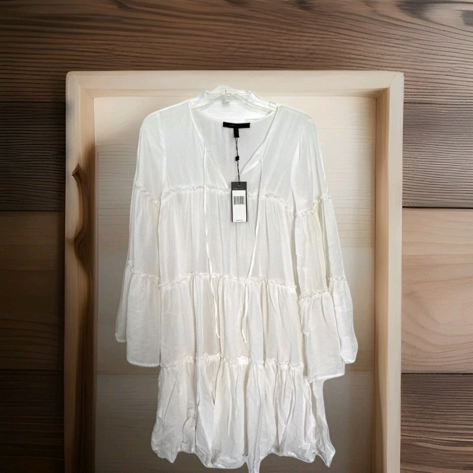 Bcbgmaxazria BCBG MAX AZRIA OFF WHITE Jackleen Ruffle Flare Mini Dress S Size S / US 4 / IT 40 - 6 Thumbnail
