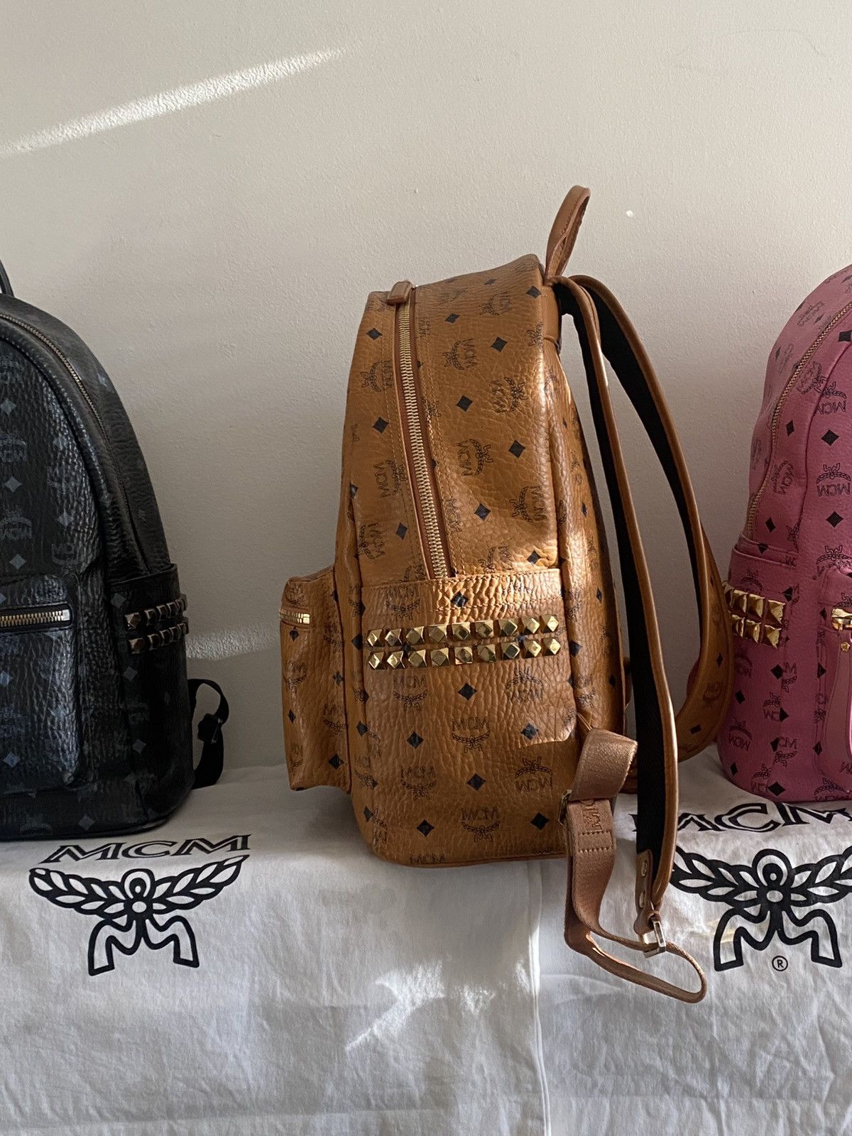 MCM MCM Cognac Side Studs In Visetos Monogram Large Backpack Size 46 - 4 Thumbnail
