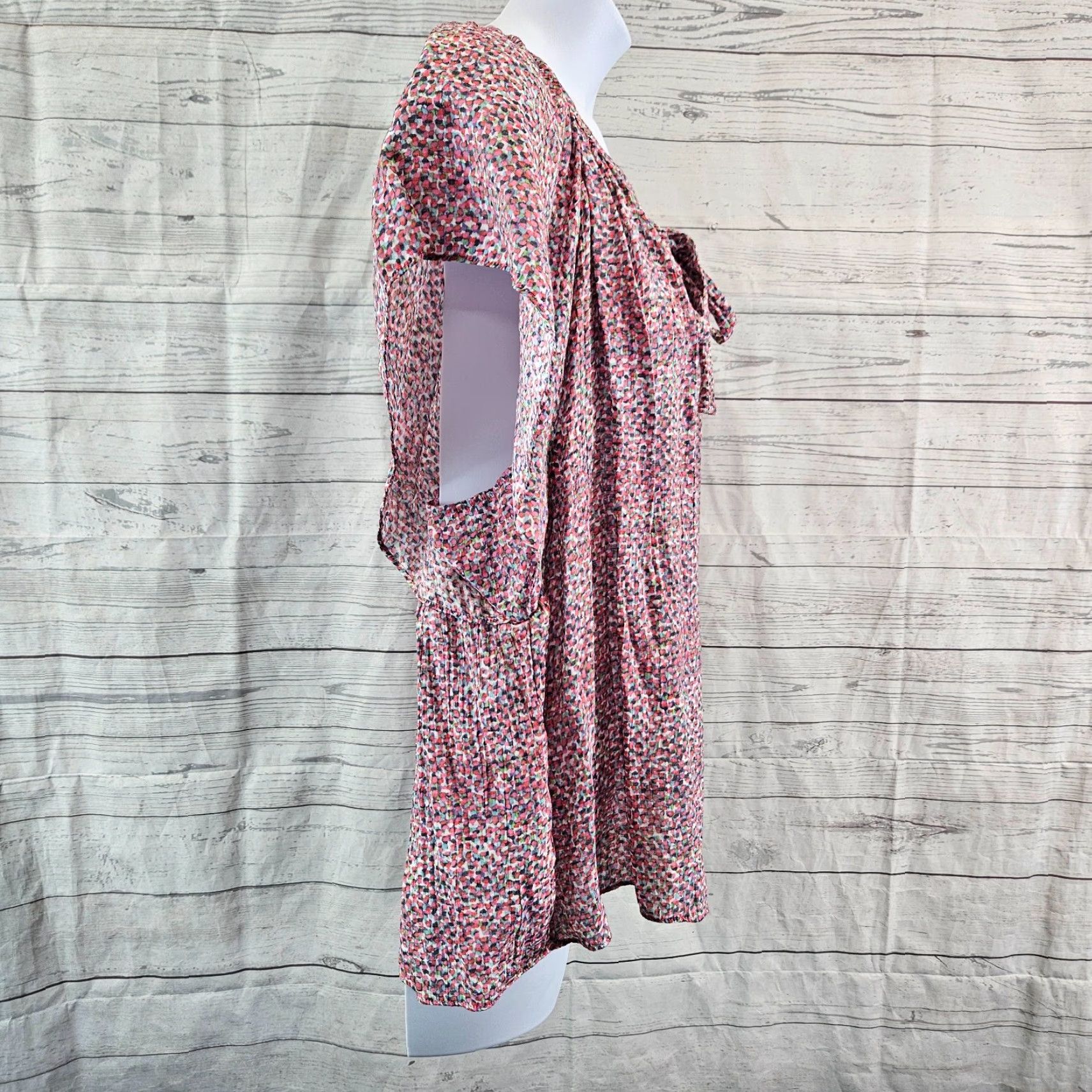 Vintage VINTAGE Zac & Rachel Womens Top 1X Pink Green Short Sleeve Rayon Blend Tie Neck Shirt Womens Size XL / US 12-14 / IT 48-50 - 3 Thumbnail