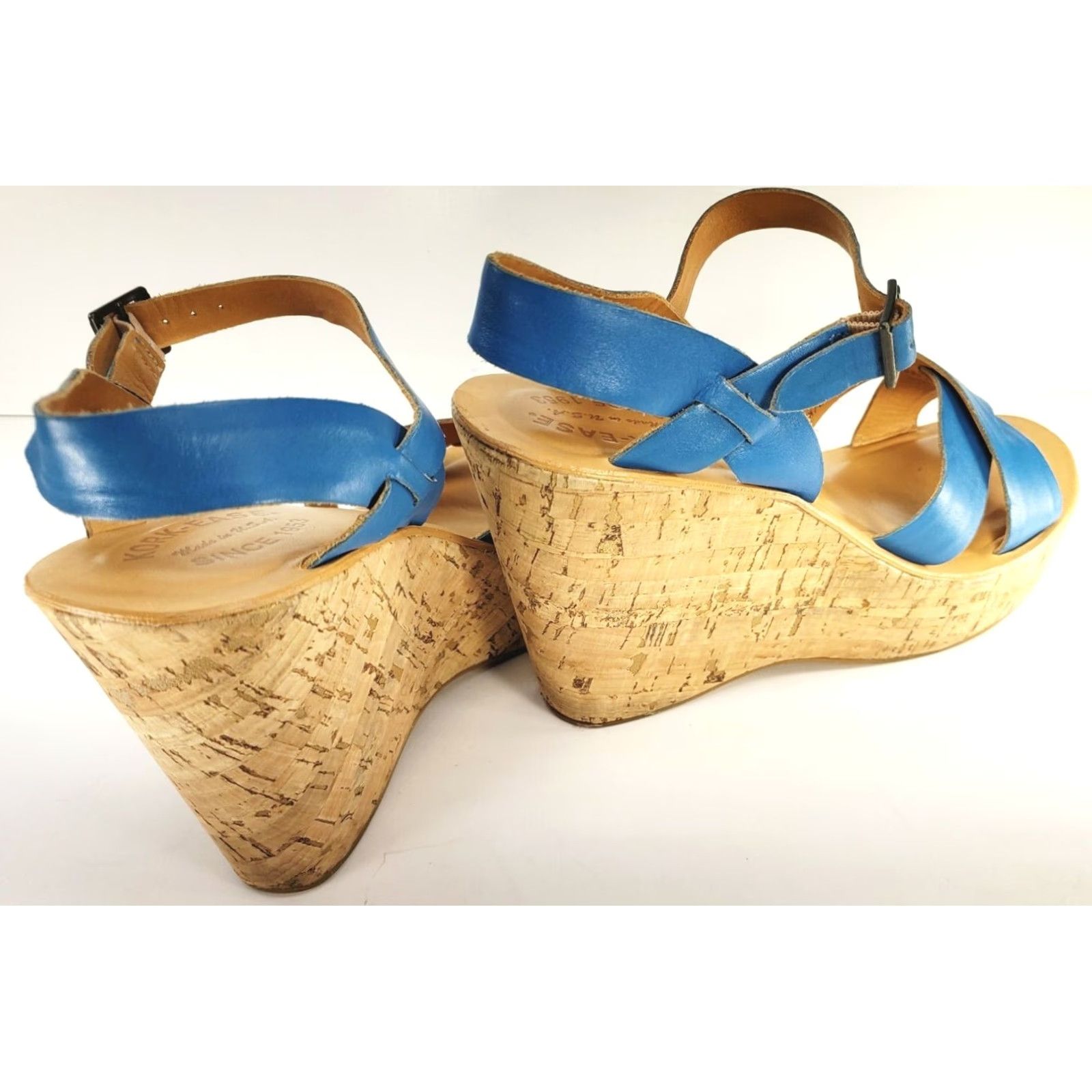 Vintage VINTAGE Kork-Ease Sandal Women’s 9 Blue Leather Crossover Slingback Cork Wedge Size US 9 / IT 39 - 4 Thumbnail