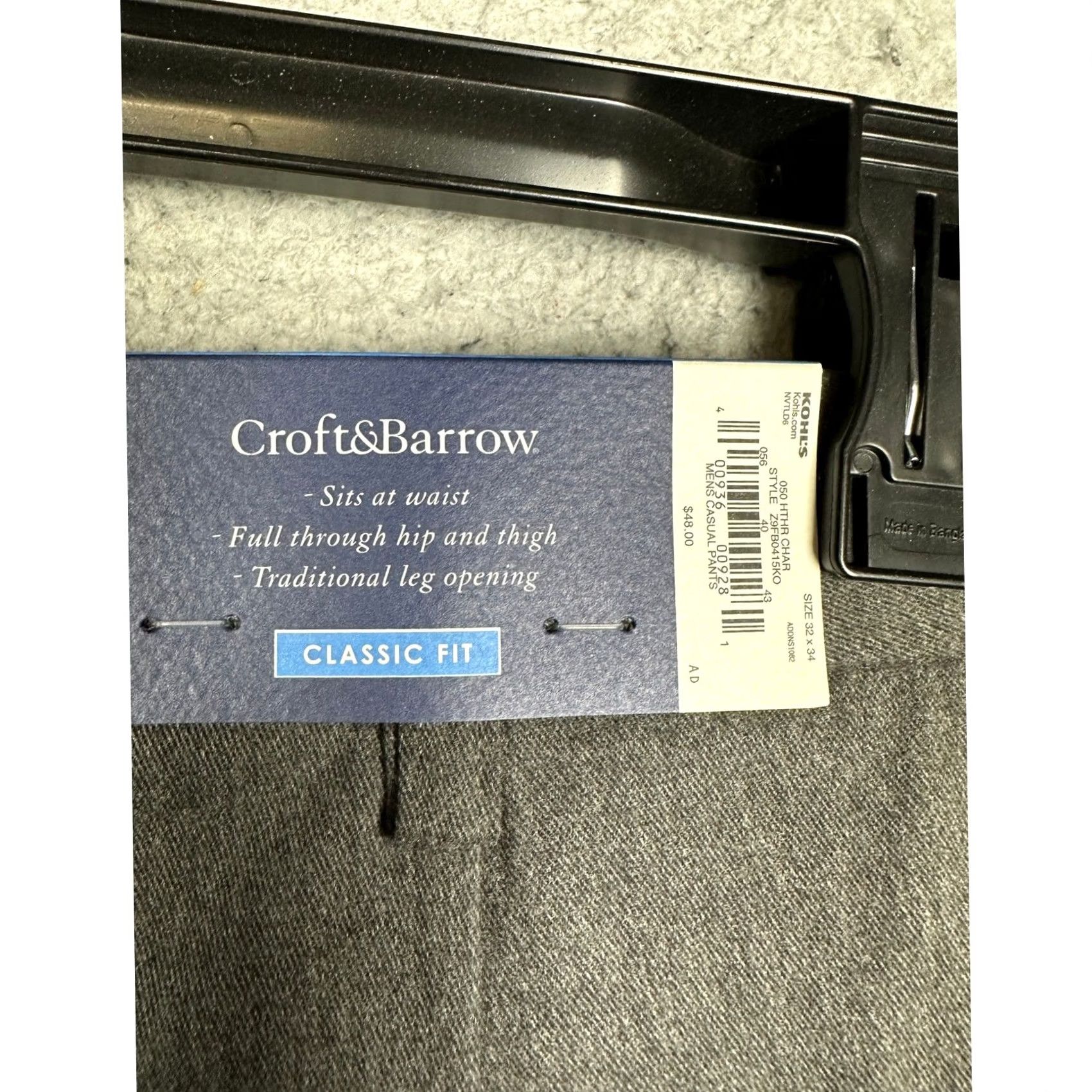 Croft & Barrow Croft Barrow Pants Mens Gray 32X34 Classic Fit Straight Leg Stretch Size US 32 / EU 48 - 7 Thumbnail