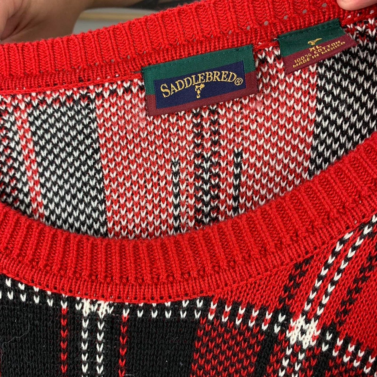 Saddlebred × Vintage Vintage 90s Saddlebred Red Plaid Sweater Size US XL / EU 56 / 4 - 4 Thumbnail