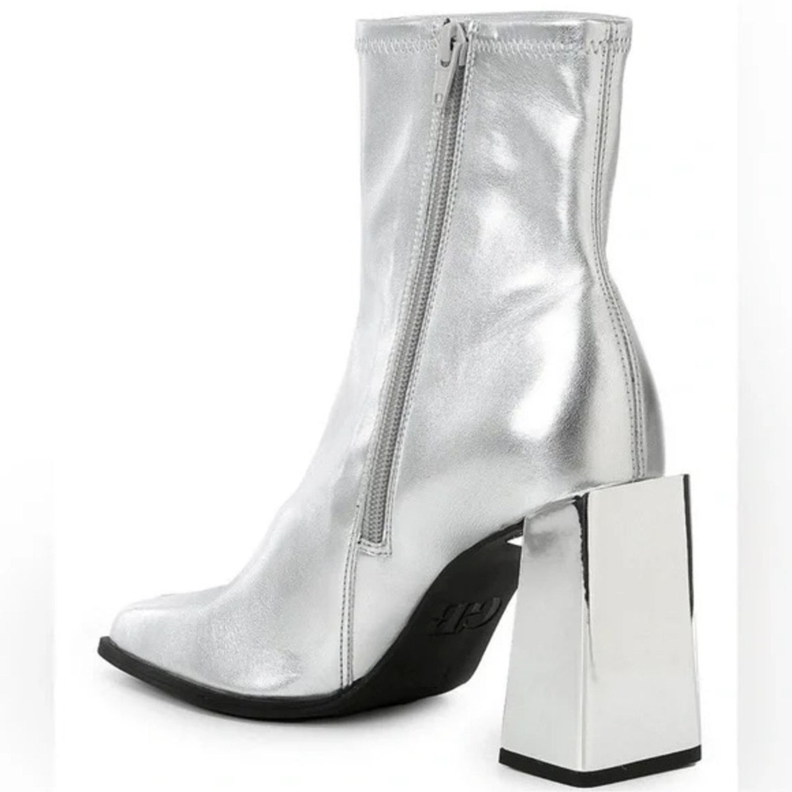Gianni Valentino Gianni Bini Stretch Silver Ankle Boots with Metallic Block Size US 8 / IT 38 - 3 Thumbnail