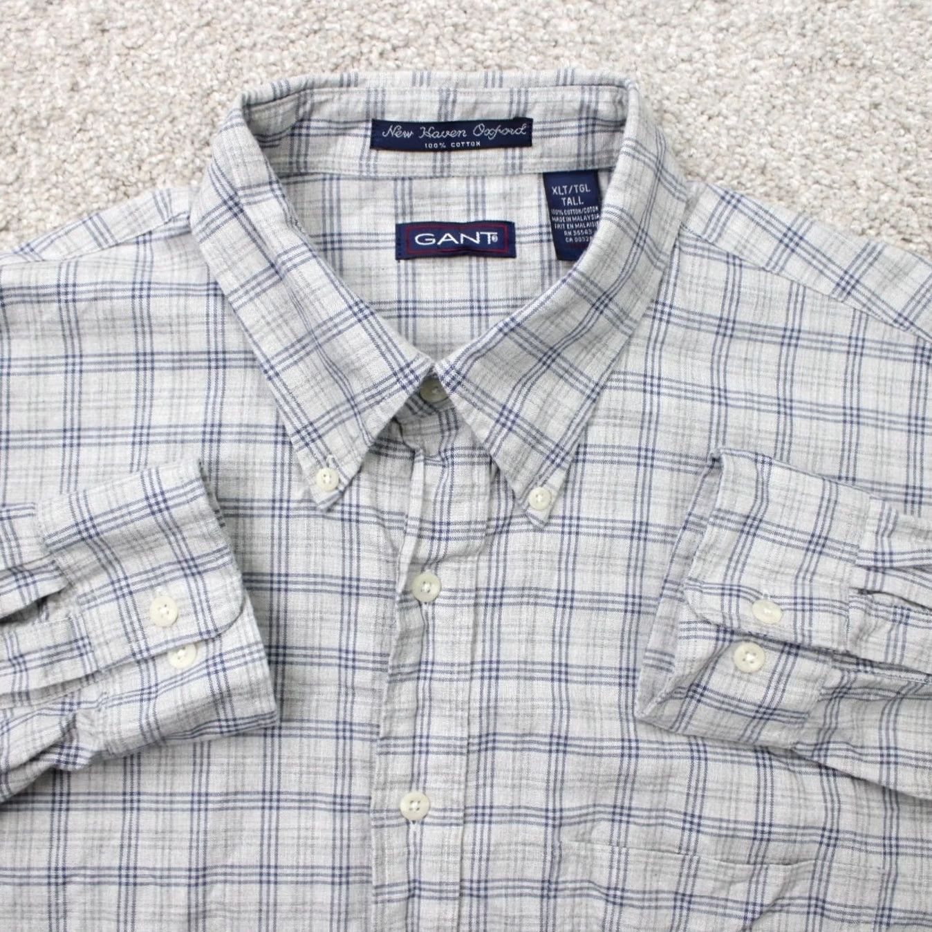 Gant GANT Shirt Mens XLT Gray/Blue New Haven Oxford 100% Cotton Long Sleeve Button Up Casual, Shirt, Plaid, 90s Theme Mens XLT Size US XL / EU 56 / 4 - 2 Thumbnail