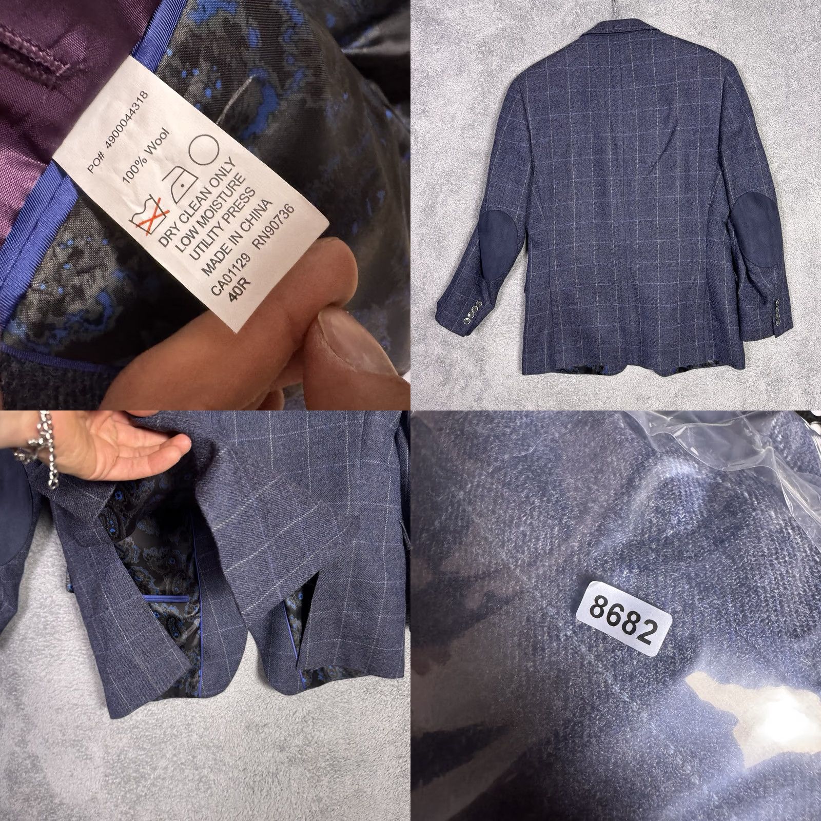 Tallia Tallia Blazer Mens 40R Elbow Patches Windowpane 100% Wool Sport Coat Jacket Blazer Woman Mens? Size 40R - 9 Thumbnail