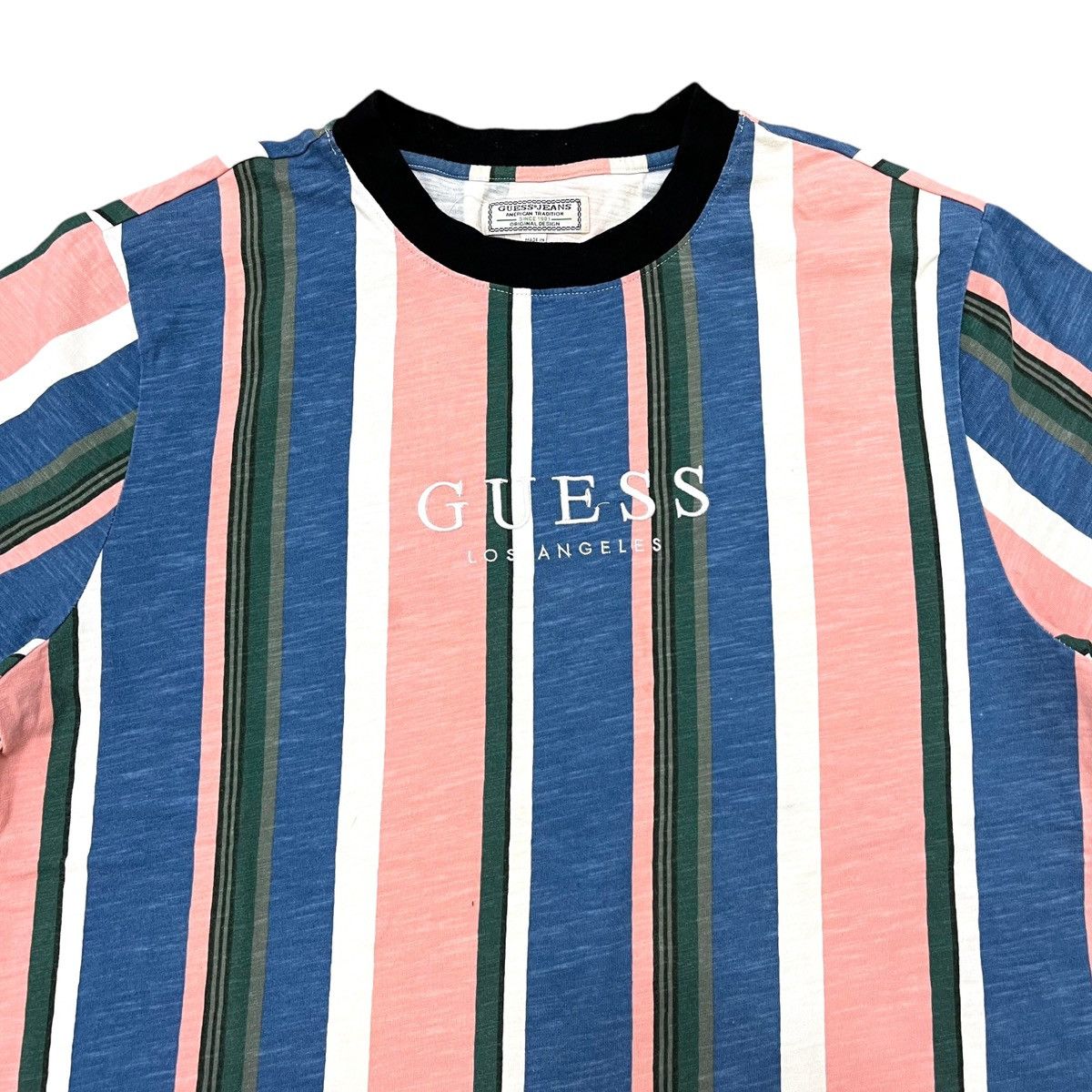 Guess × Vintage Vintage Guess Jeans Los Angeles Spellout Striped T-shirt Size US L / EU 52-54 / 3 - 2 Thumbnail