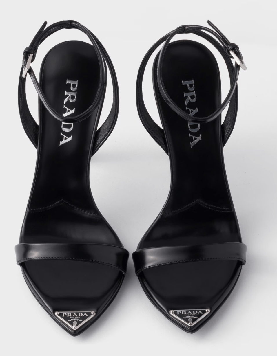 Prada Leather Pointed Toe Logo Ankle Strap Heel Sandal Pump 38 Size US 8 / IT 38 - 8 Thumbnail