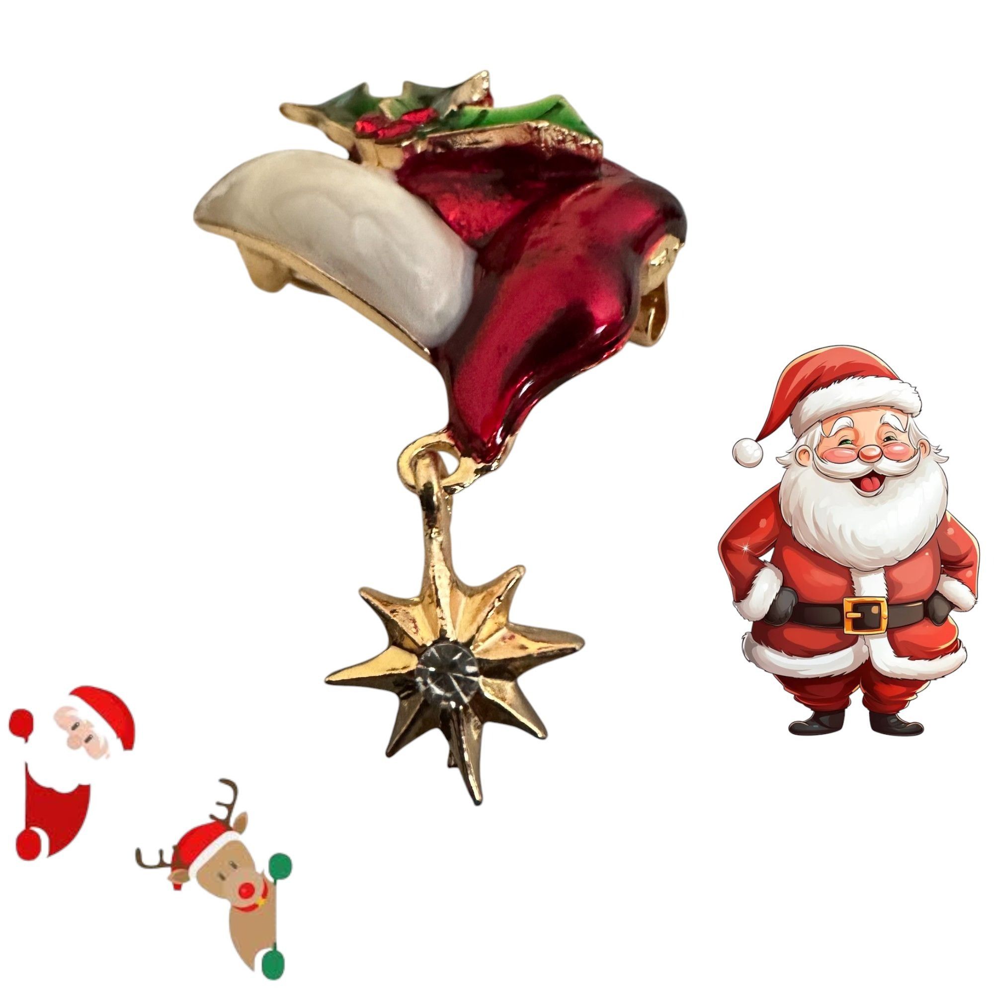 Handmade Santa Hat Brooch Pin Whimsical New Christmas Dangle Star Ho Size ONE SIZE - 5 Thumbnail