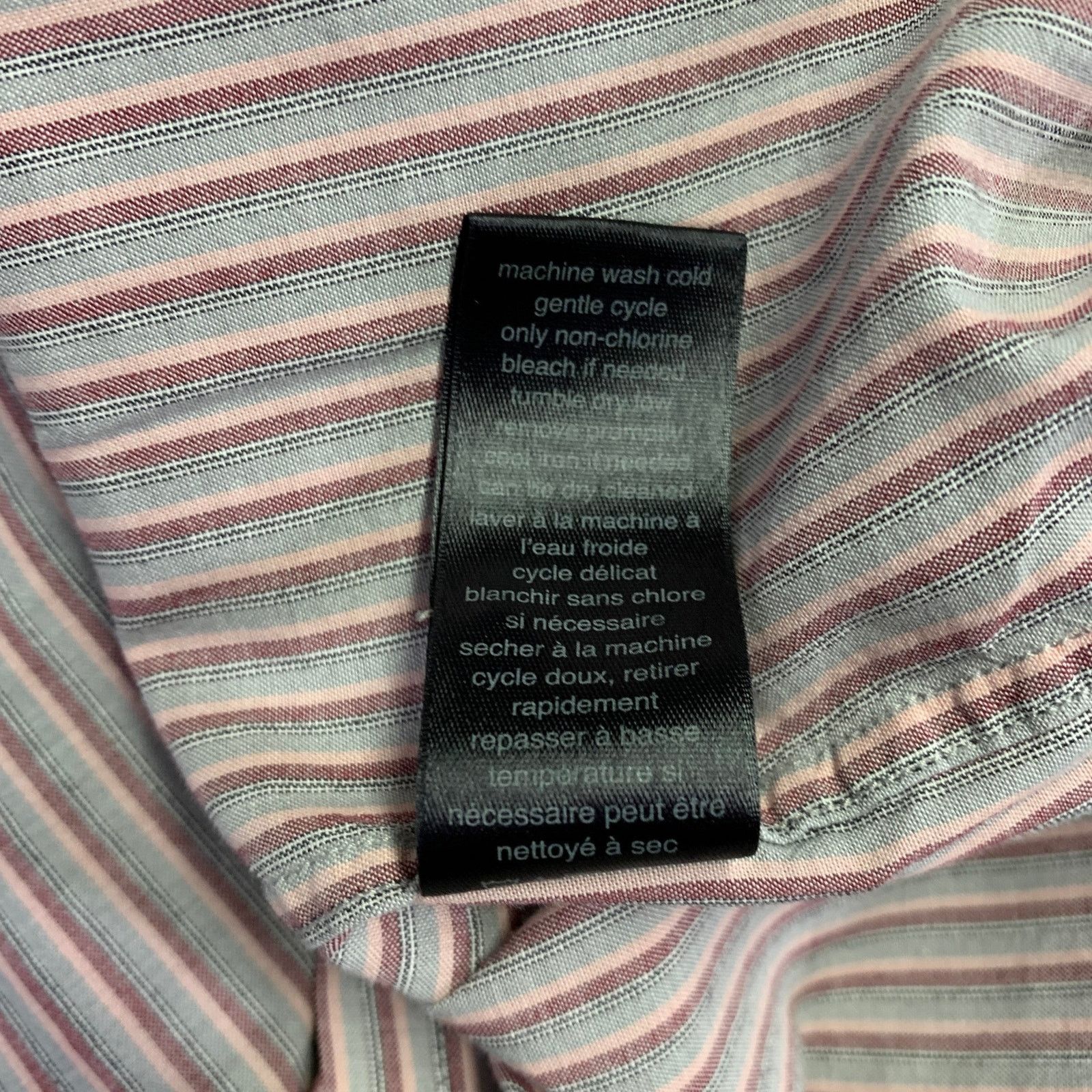 Size L Grey Pink Stripe Cotton Roll Tab Long Sleeve Shirt