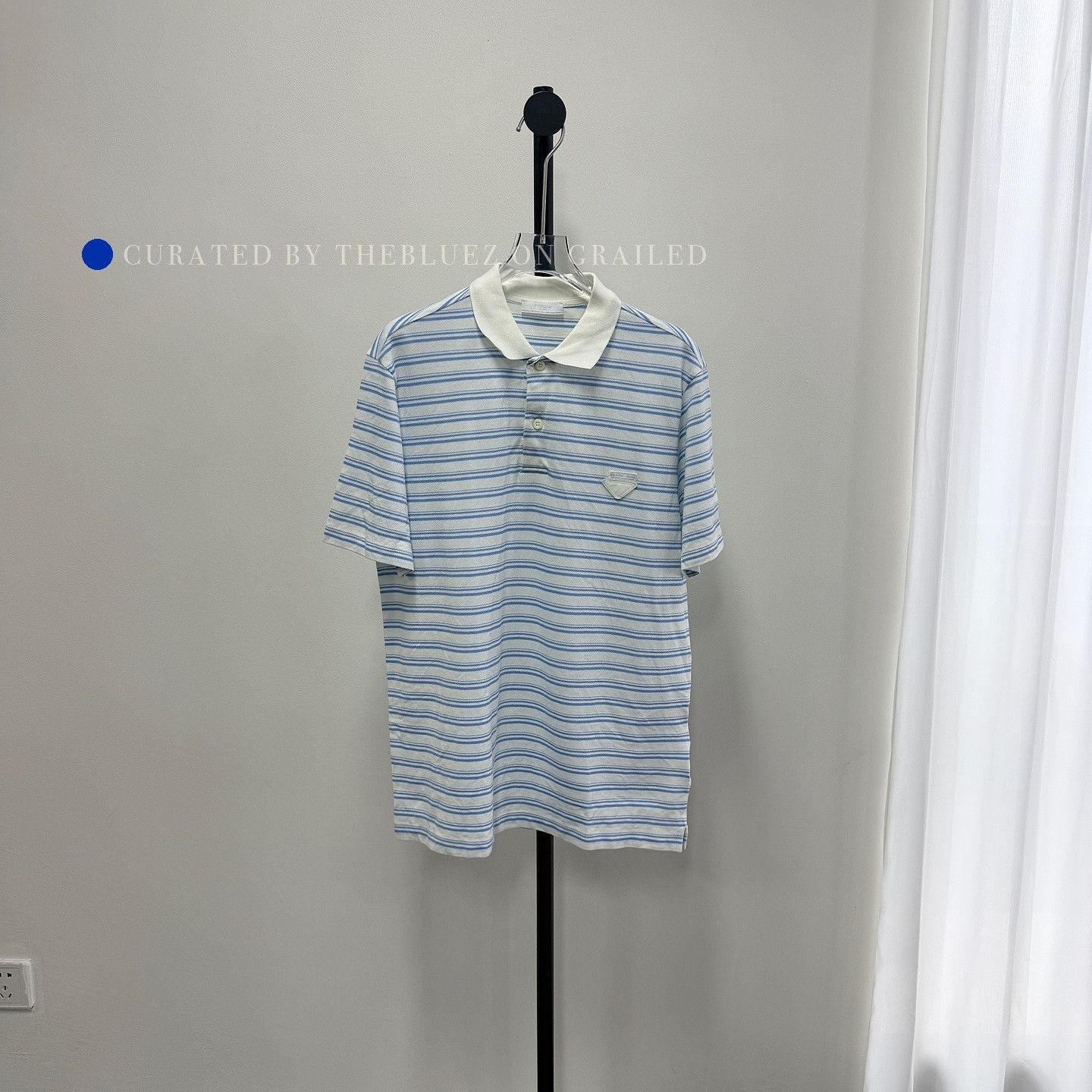Prada Striped Cotton Polo Shirt in Blue Size US M / EU 48-50 / 2 - 1 Thumbnail