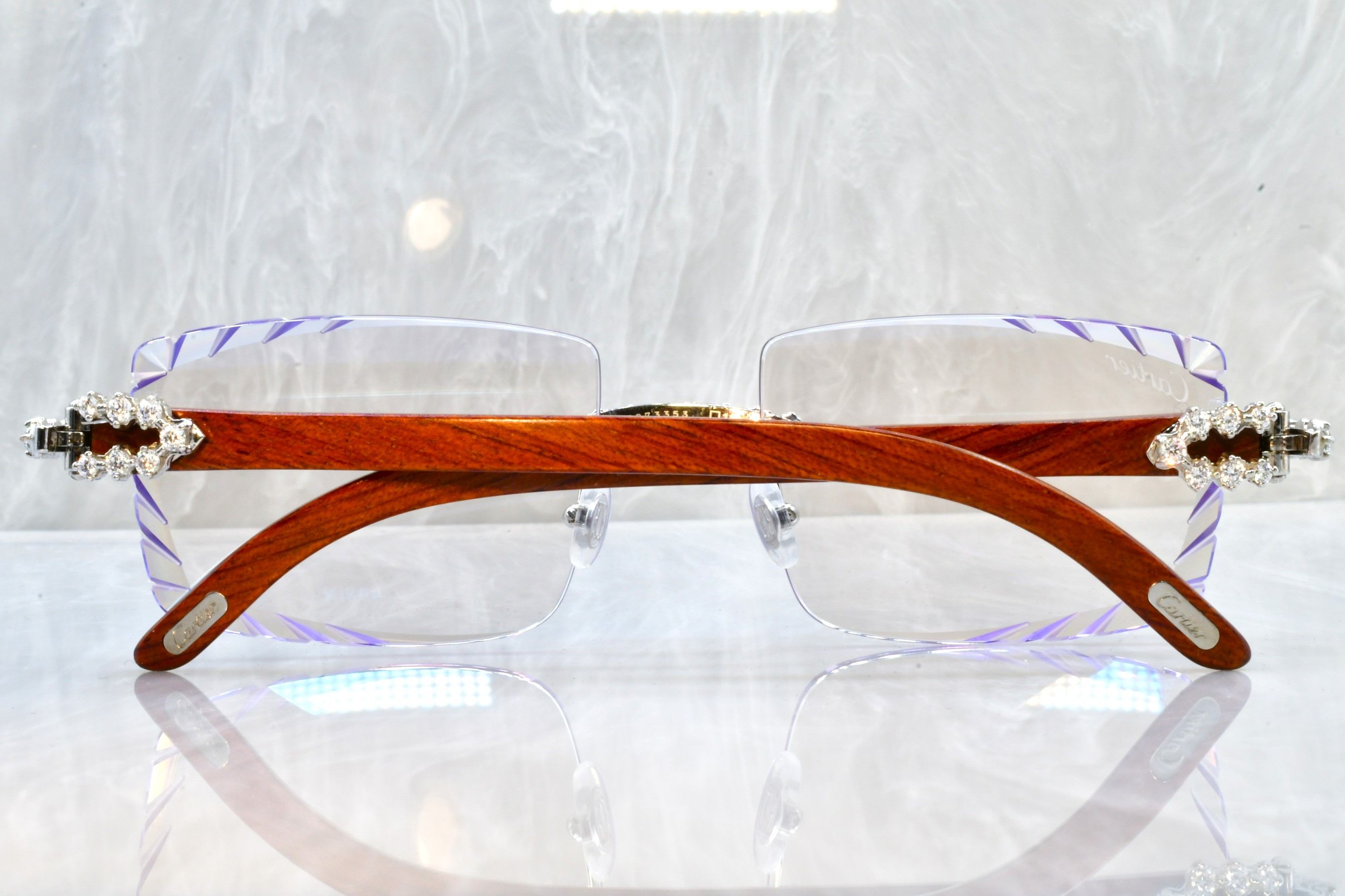 Cartier Cartier diamond cut wood sunglasses C decor buffs flooded Size ONE SIZE - 4 Thumbnail