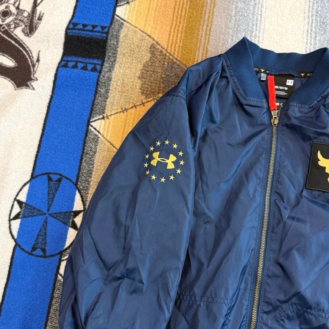 Under Armour Under Armour Project Rock Navy Veterans Day Respect Freedom Jacket Mens M Blue Bomber Jacket Zip Regular Coat Size US M / EU 48-50 / 2 - 5 Thumbnail
