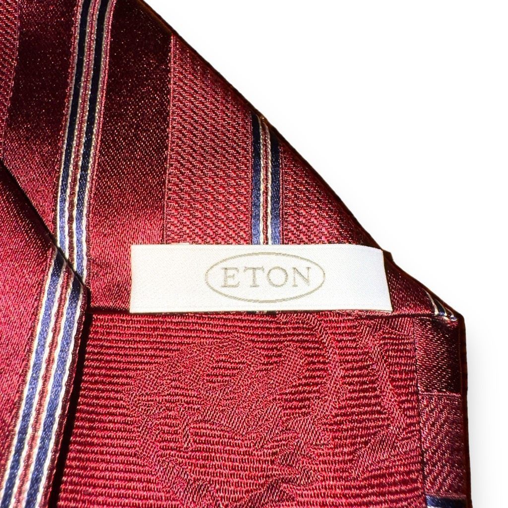 Eton Eton Red & White Stripe Handmade Italian Silk Tie Size ONE SIZE - 4 Thumbnail