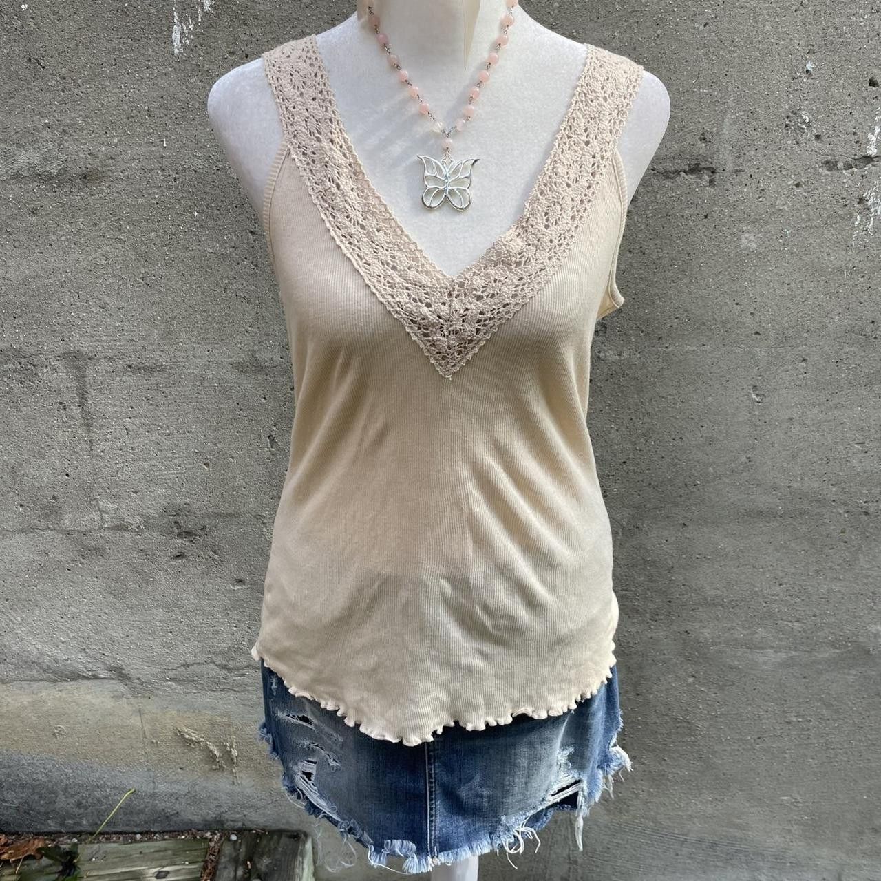 Vintage Cream / Beige Lacy Tank Top Size S / US 4 / IT 40 - 1 Thumbnail