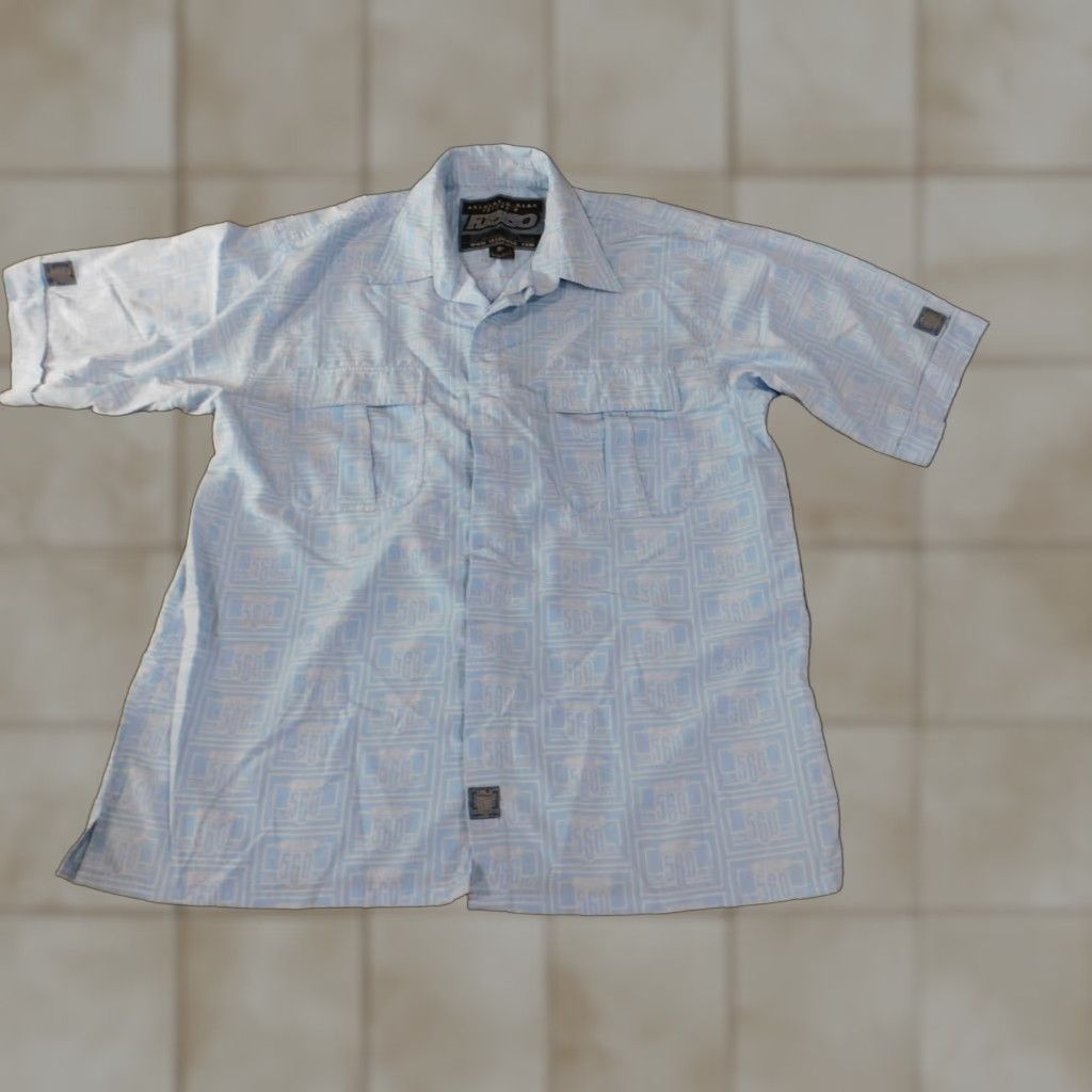Vintage FJ 560 Shirt XXL Blue Button Up Knit Cotton Geometric 90s Hip-Hop Vintage 90s Mens Size US XXL / EU 58 / 5 - 1 Thumbnail