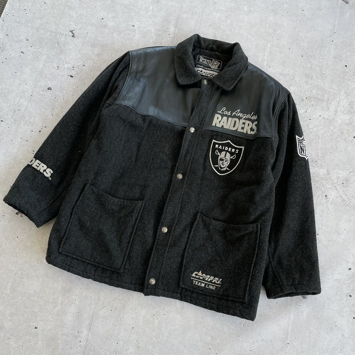 NFL × NHL × Vintage 🔥Very Rare 90’s RAIDERS Leather and wool Jacket rap style Size US L / EU 52-54 / 3 - 2 Thumbnail