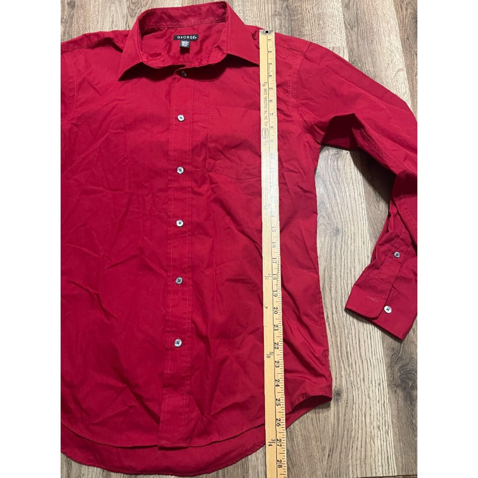 George George Shirt Mens Size Small 14-14.5 32-33 Red Button Up Long Sleeve Regular Size US S / EU 44-46 / 1 - 7 Thumbnail