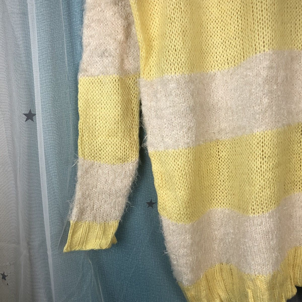 Aran Isles Knitwear × Japanese Brand × OVER THE STRiPES Oversized Colorata Yellow Stripe Mohair Knitwear #884 Size M / US 6-8 / IT 42-44 - 7 Thumbnail