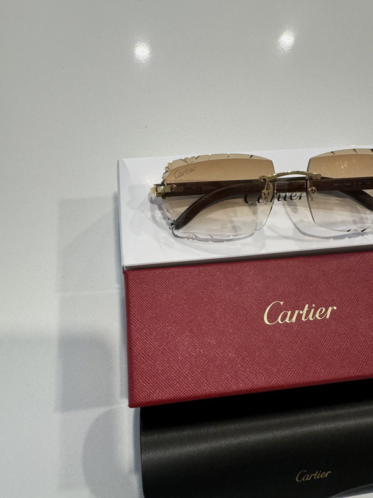 Cartier Cartier Wood Gold Glasses with Custom Diamond Cut Lenses Size ONE SIZE - 2 Thumbnail