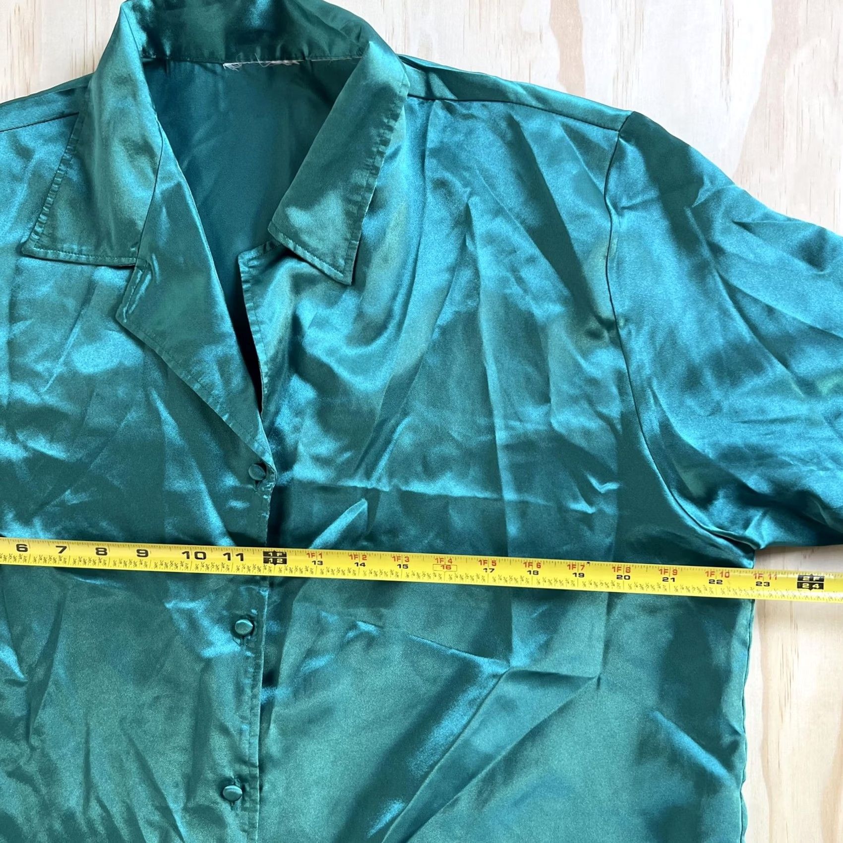 Vintage Satin Pajama Set Womens Large Green Button Front Long Sleeve 2 Piece Sleepwear Size L / US 10 / IT 46 - 6 Thumbnail