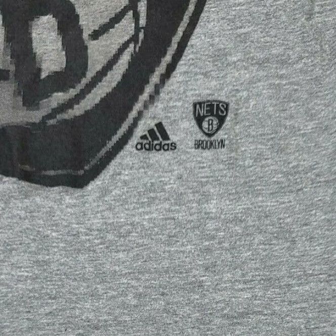 Adidas Adidas Womens NBA Brooklyn Nets Gray V-Neck T-Shirt Large Logo Short Sleeve Size L / US 10 / IT 46 - 3 Thumbnail