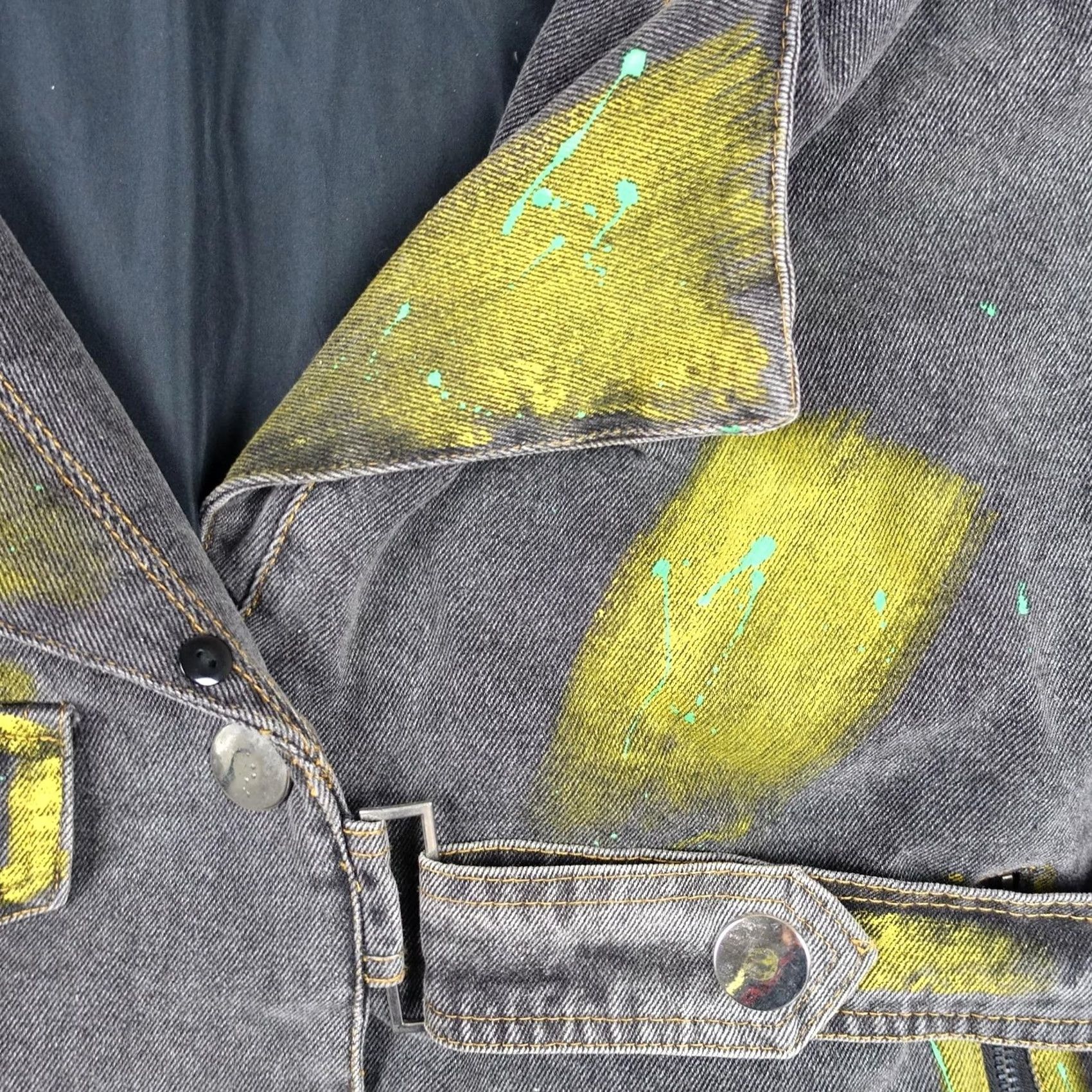 Vintage CC Studios Jacket Womens XL Denim Paint Splatter Cropped Biker Grunge Bomber Size XL / US 12-14 / IT 48-50 - 3 Thumbnail