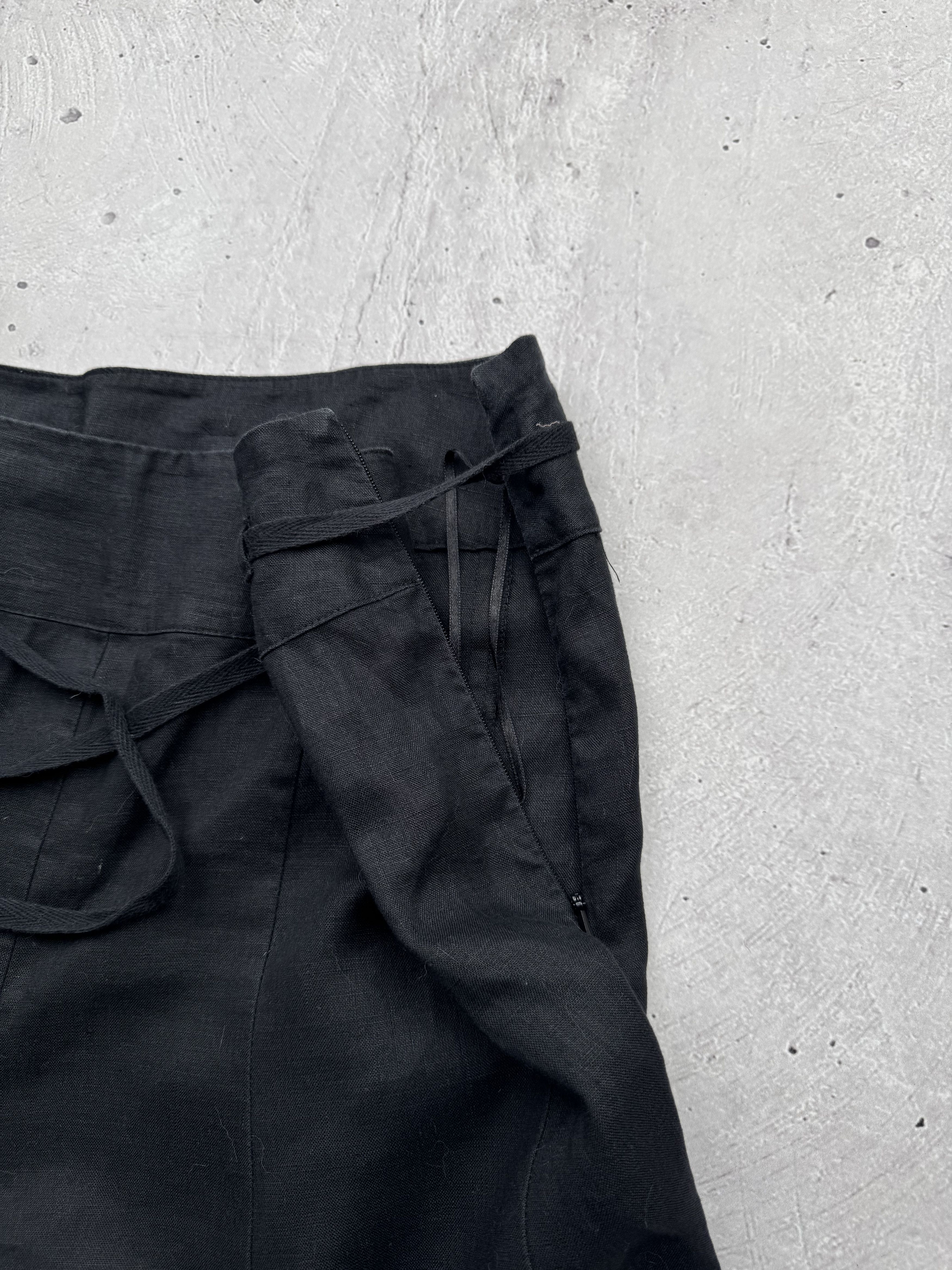 Japanese Brand × Vintage Vintage Linen Flared Belted Japanese Style Mini Skirt Size 32" / US 10 / IT 46 - 4 Thumbnail