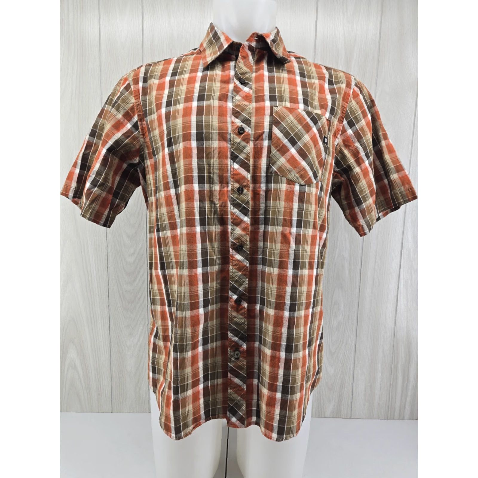 Marmot Marmot Mens Brown Orange Plaid Short Sleeve Button Up Shirt Size Large Size US L / EU 52-54 / 3 - 2 Thumbnail