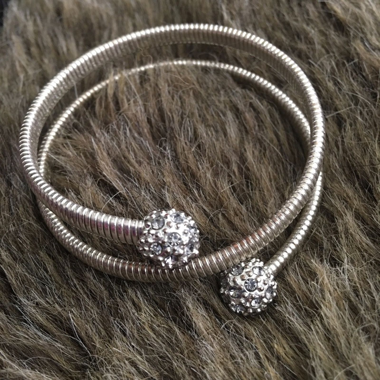 Jewelry Rhinestone ball silver tone coil bracelet Size ONE SIZE - 5 Thumbnail