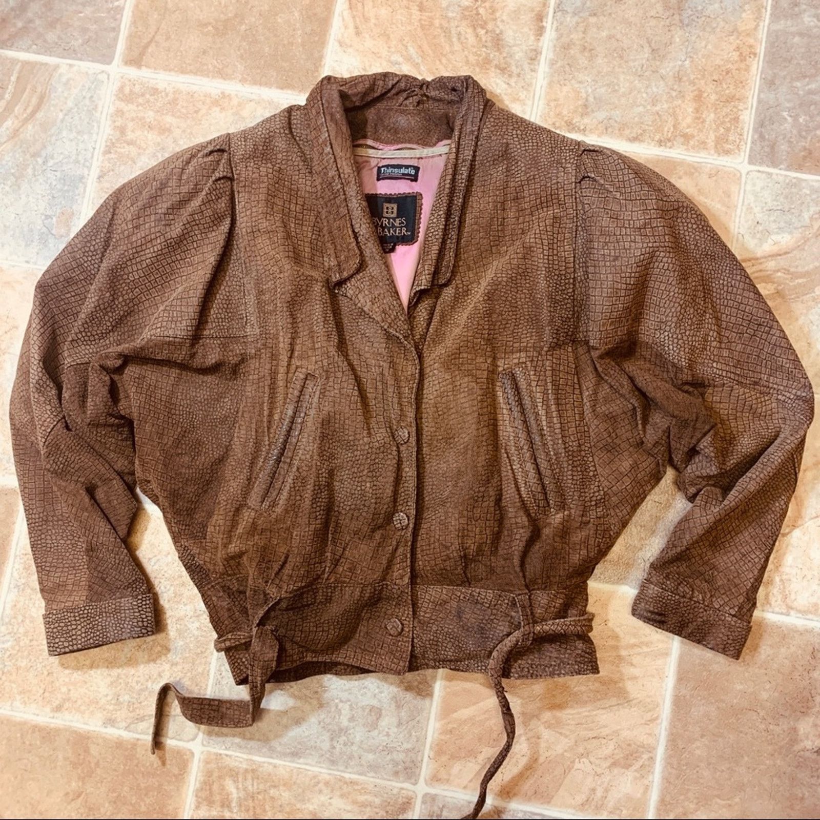 Rare Vintage Byrnes & outlets Baker Thinsulate snakeskin style suede leather jacket